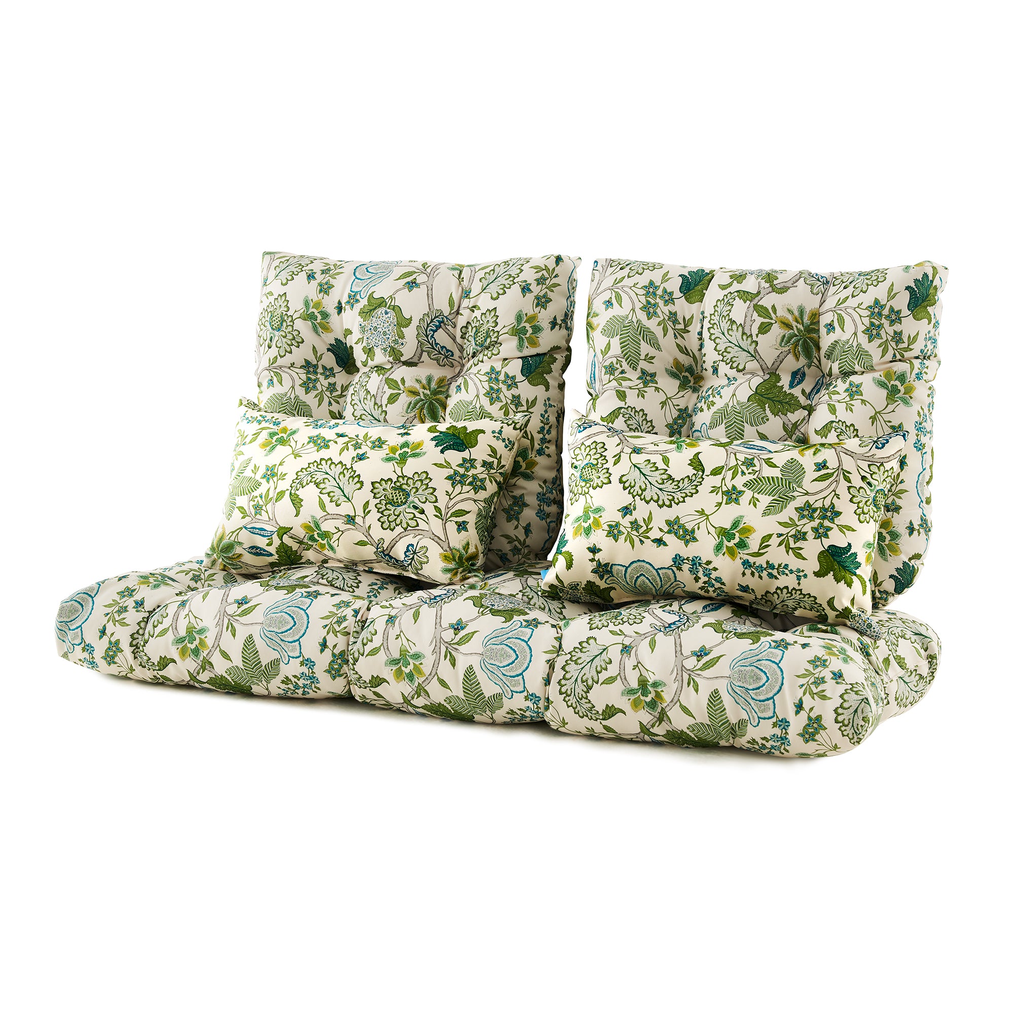 ARTPLAN Outdoor Cushions for Settee,Wicker Loveseat Cushions with Tie,Tufted Patio Cushions 2 U-Shaped Set of 5 Piece,L44xW19,Floral,