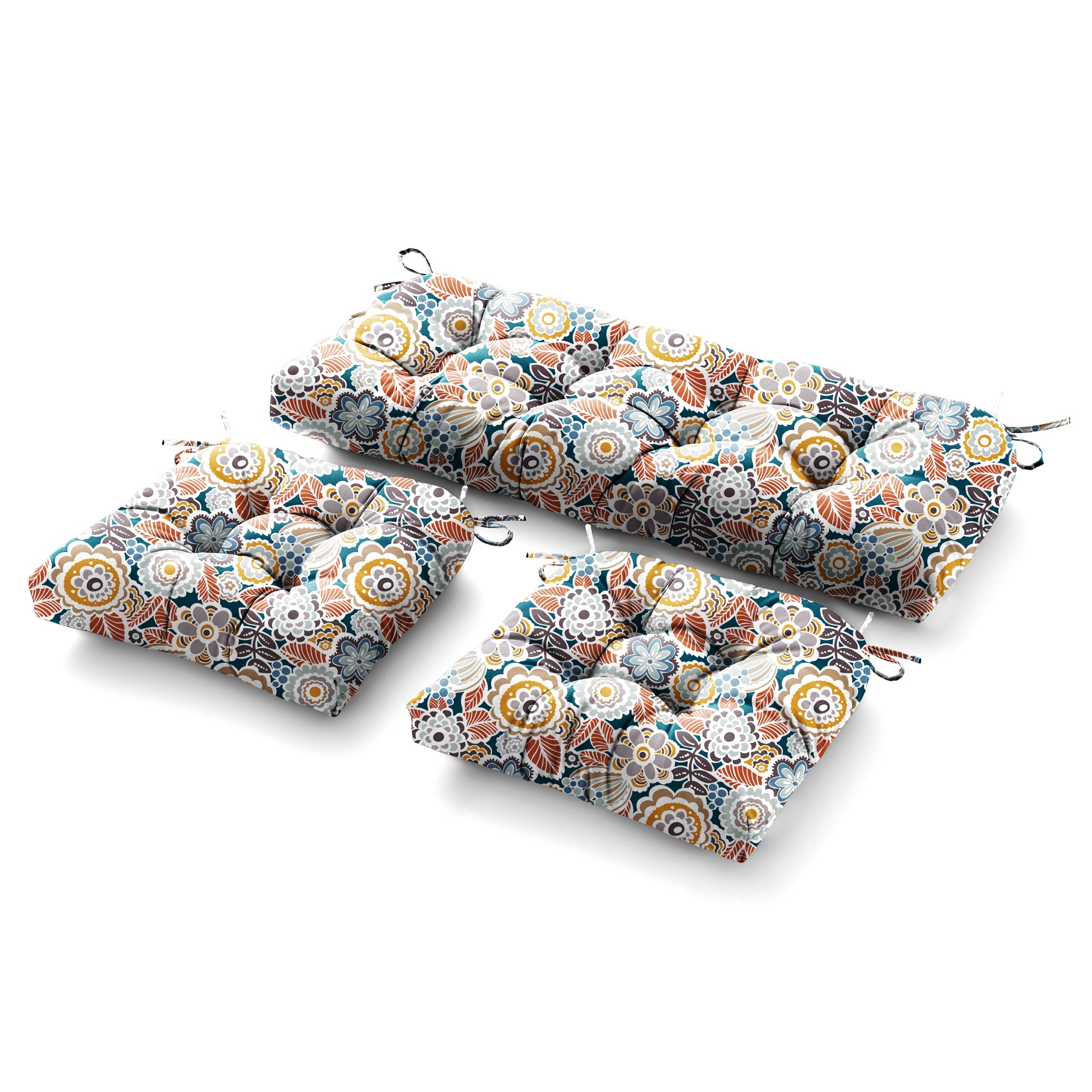 3 Pieces Outdoor Chair Cushions Set–Waterproof Tufted Cushions with Ties for Patio coversation, Loveseat & Bench, 44"x19"x5" UV-Resistant & Fade-Proof with Premium Polyester Filled