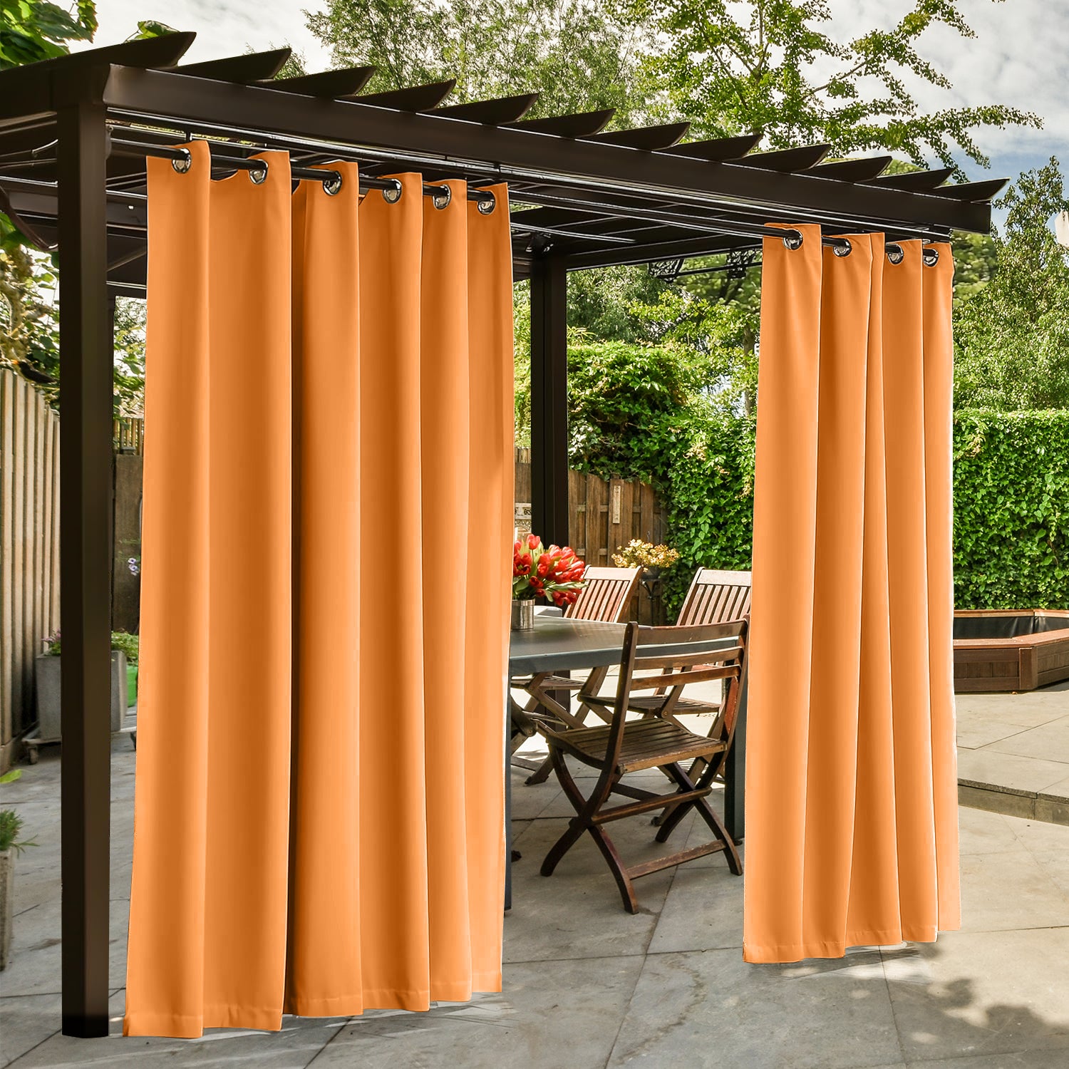 Waterproof Outdoor Curtains for Patio, Premium Thick Sunproof 90% Blackout Curtains with Rustproof Grommets for Porch, Pergola, Cabana, 2-Pack Set