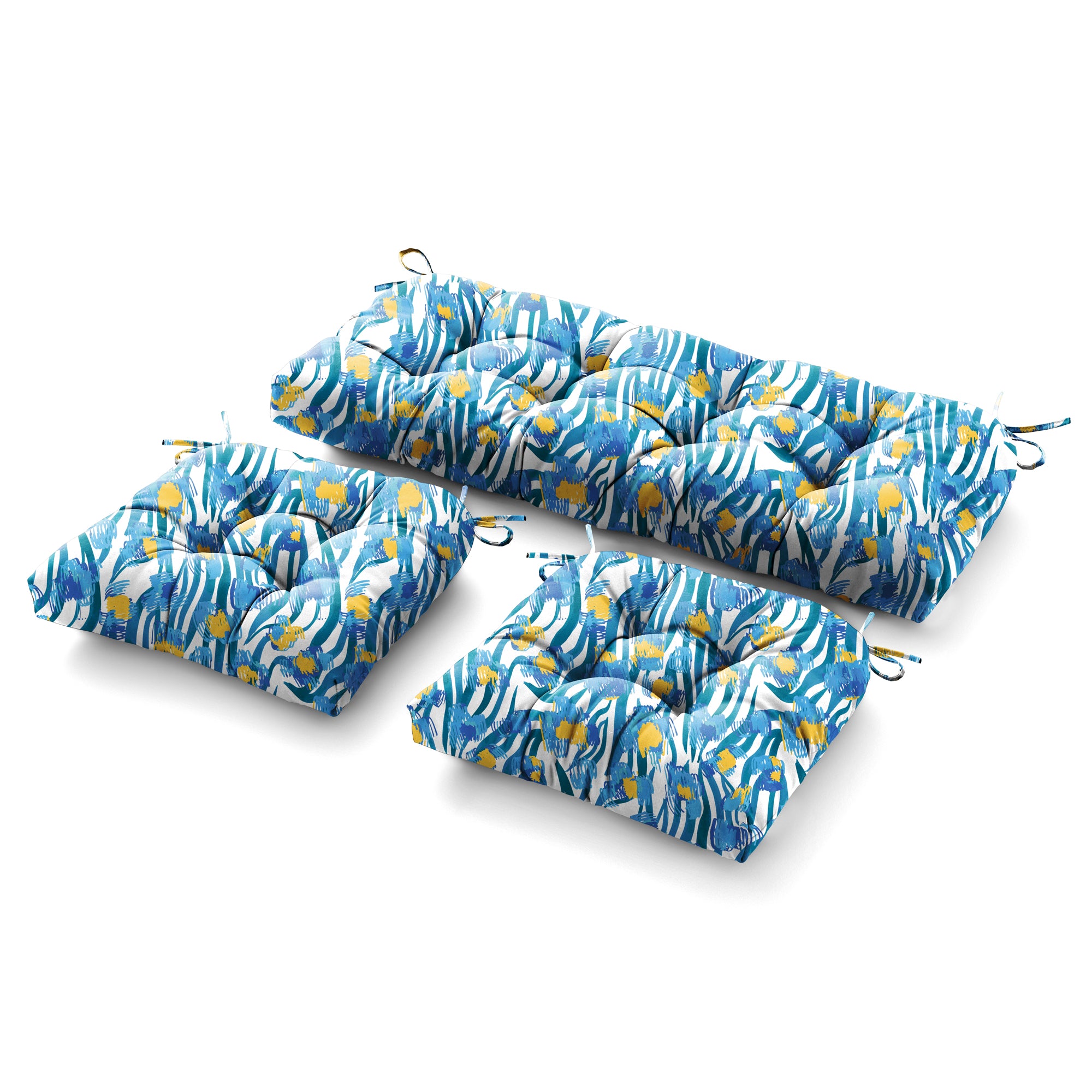 3 Pieces Outdoor Chair Cushions Set–Waterproof Tufted Cushions with Ties for Patio coversation, Loveseat & Bench, 44"x19"x5" UV-Resistant & Fade-Proof with Premium Polyester Filled