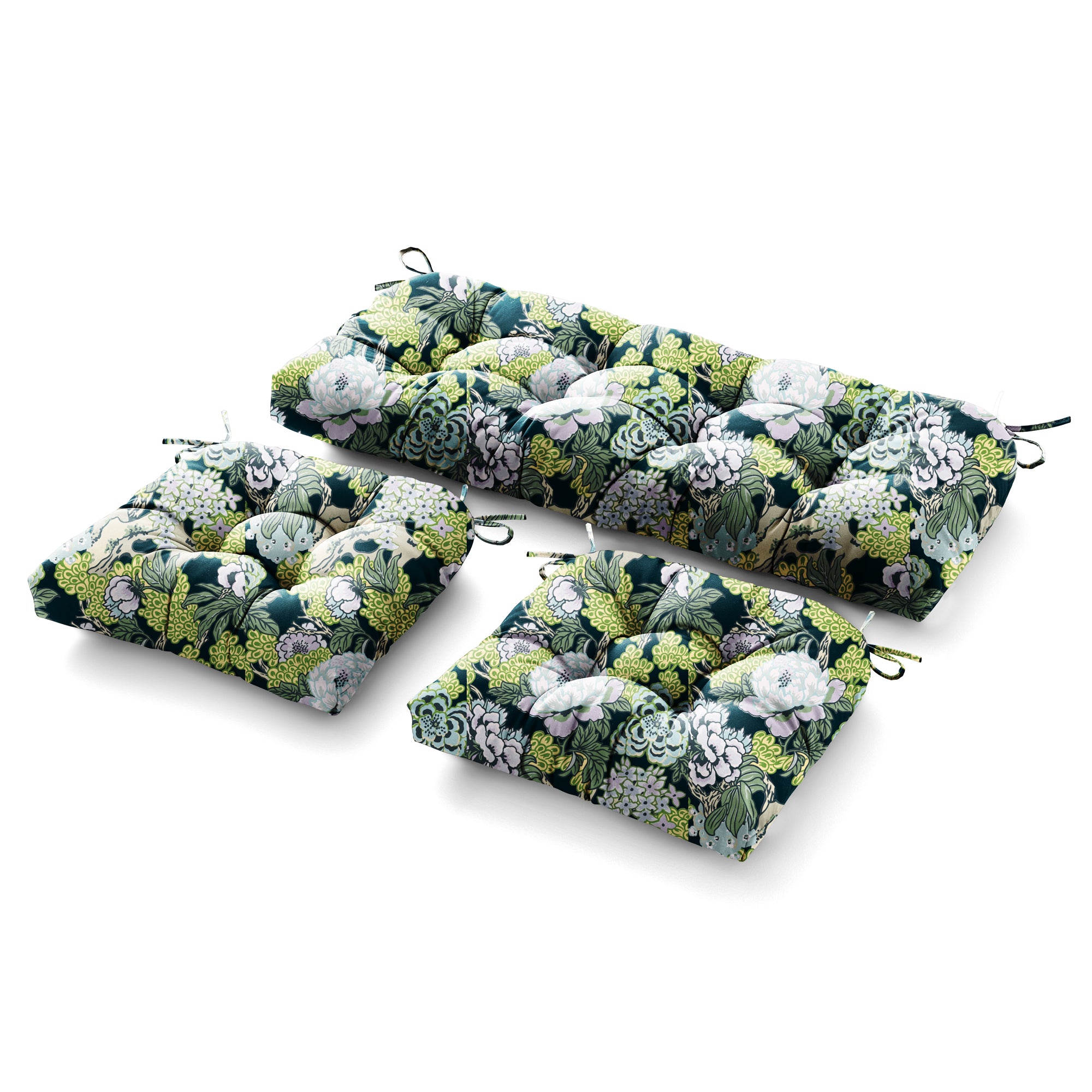 3 Pieces Outdoor Chair Cushions Set–Waterproof Tufted Cushions with Ties for Patio coversation, Loveseat & Bench, 44"x19"x5" UV-Resistant & Fade-Proof with Premium Polyester Filled