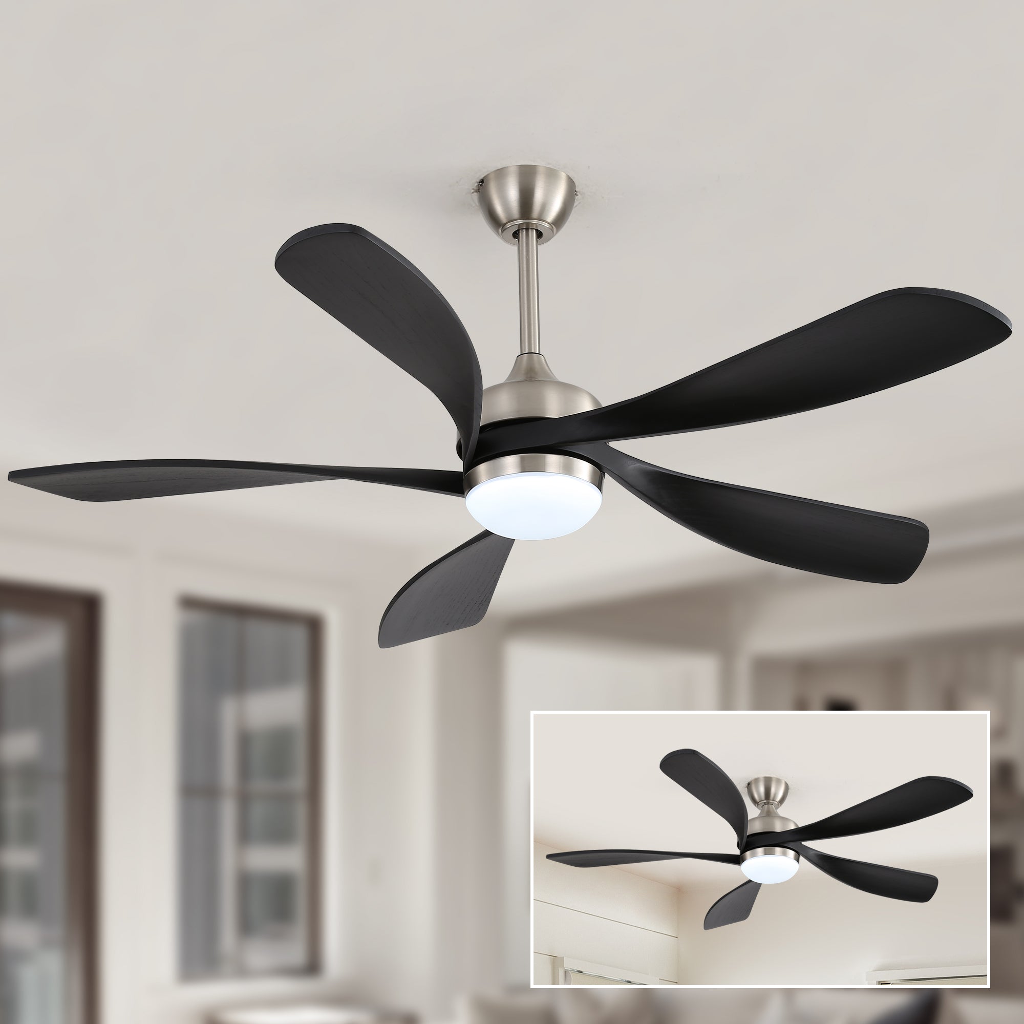 52 Inch Ceiling Fan with Light and Remote Control, 6-Speed Reversible Quiet DC Motor, 3 Color Temperatures LED Light, 3 Timer Settings, Adjustable Height for Large Room, Bedroom, Living Room (Walnut/Black/Orginal/White/Sakuragi)