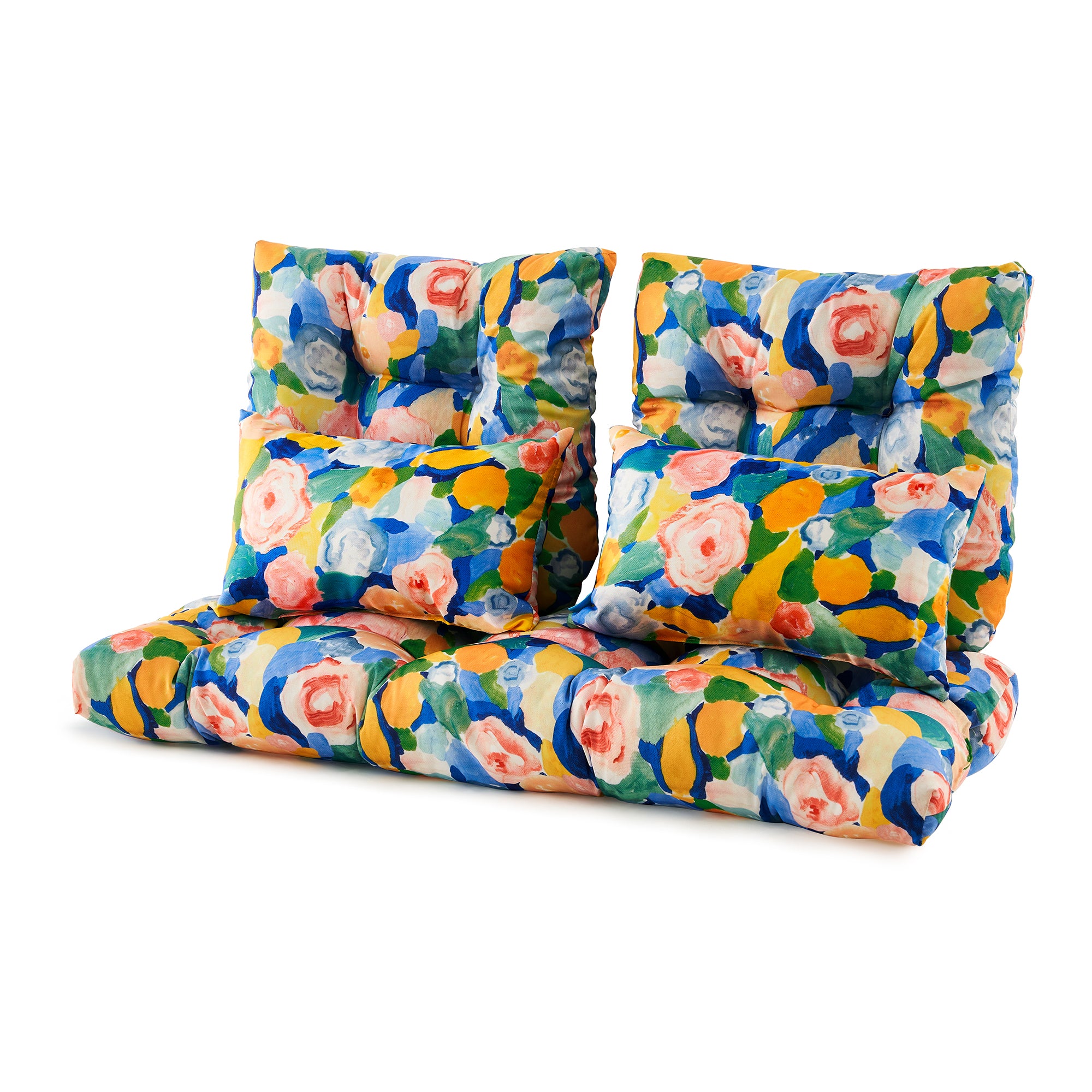 ARTPLAN Outdoor Cushions for Settee,Wicker Loveseat Cushions with Tie,Tufted Patio Cushions 2 U-Shaped Set of 5 Piece,L44xW19,Floral,