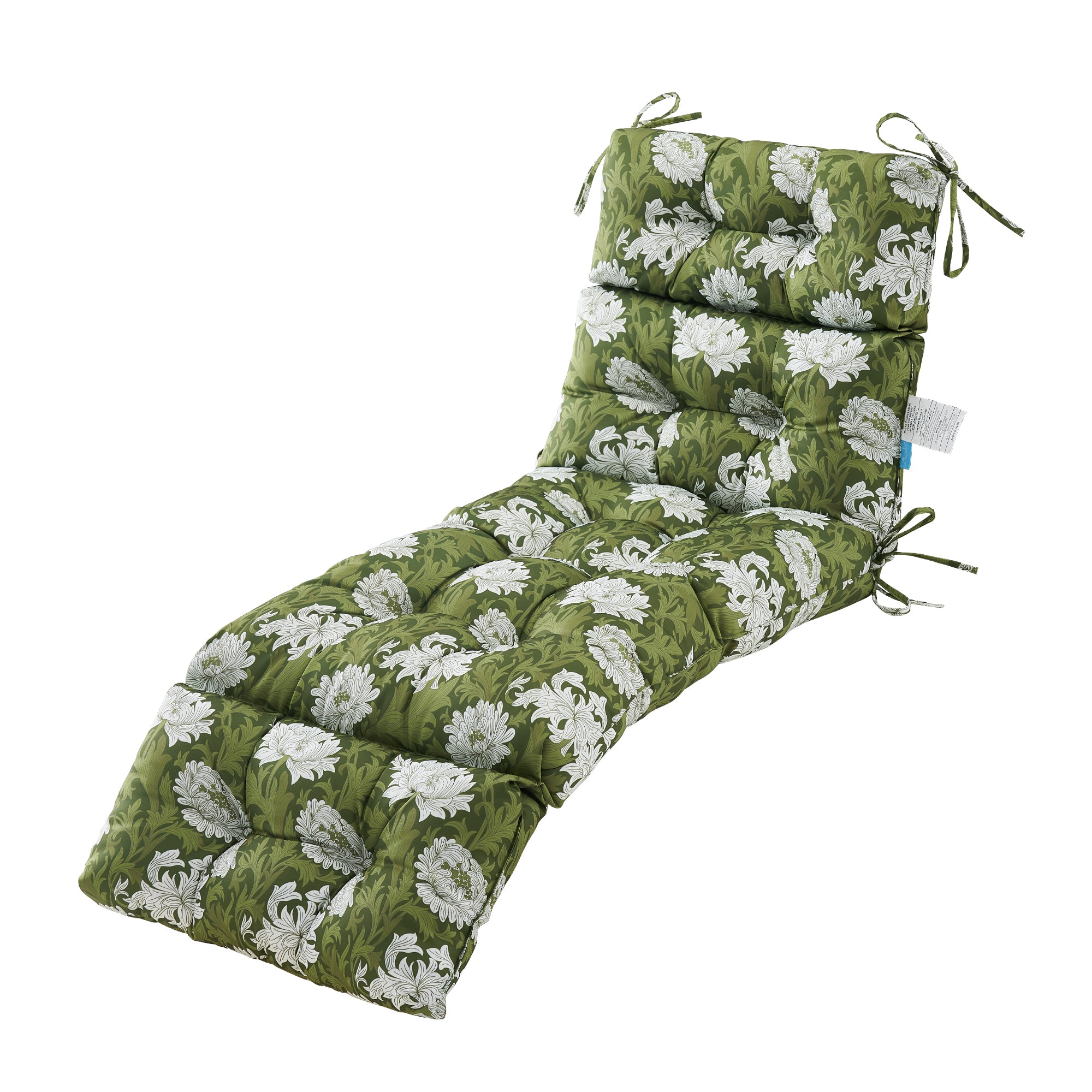 ARTPLAN Outdoor Chaise Lounge Cushion 72x22x4 inches, Floral Tufted Thick Replacement Cushion with Ties, All Weather Wicker Patio Furniture Cushion