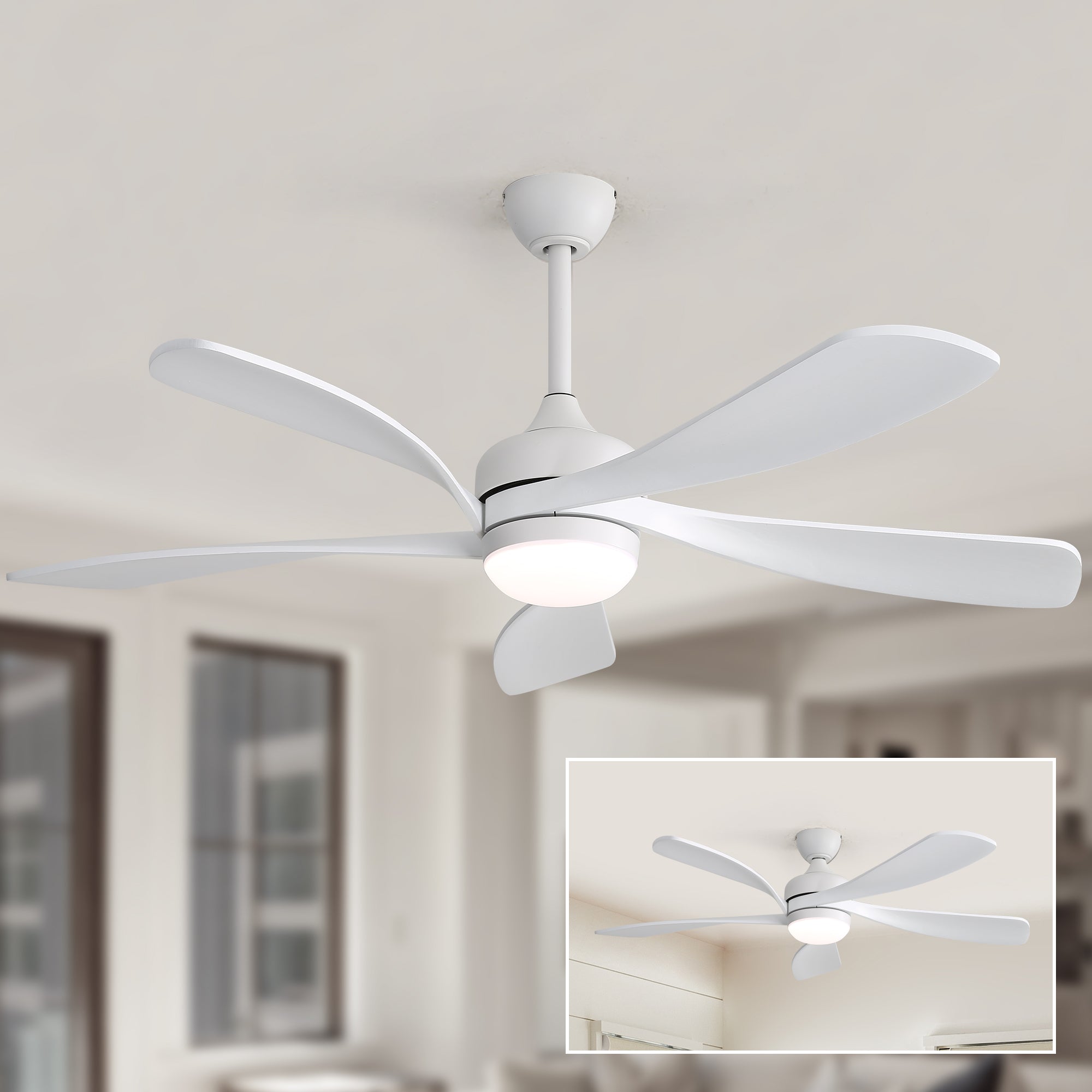 52 Inch Ceiling Fan with Light and Remote Control, 6-Speed Reversible Quiet DC Motor, 3 Color Temperatures LED Light, 3 Timer Settings, Adjustable Height for Large Room, Bedroom, Living Room (Walnut/Black/Orginal/White/Sakuragi)