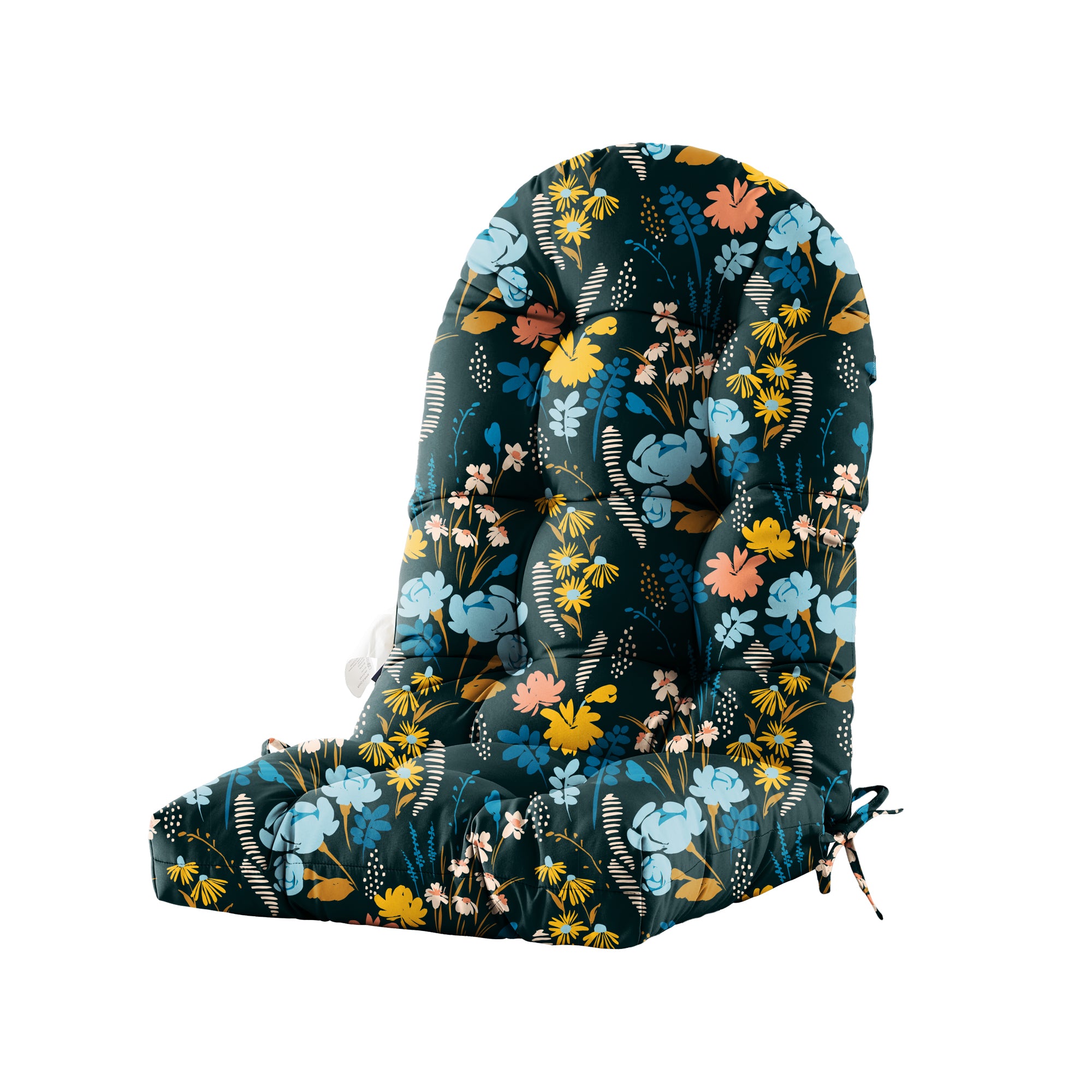 Floral High-Back Seat Cushion - Waterproof Outdoor Adirondack Chair Cushion for Patio Furniture with Tie, Vibrant Patterns, Premium Elastic Padding, Multi-Scenario Use