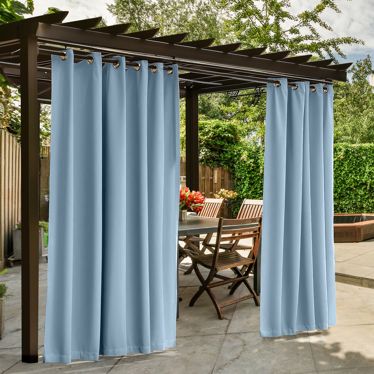 Waterproof Outdoor Curtains for Patio, Premium Thick Sunproof 90% Blackout Curtains with Rustproof Grommets for Porch, Pergola, Cabana, 2-Pack Set