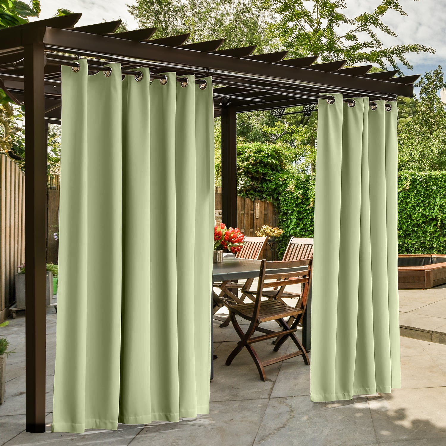 Waterproof Outdoor Curtains for Patio, Premium Thick Sunproof 90% Blackout Curtains with Rustproof Grommets for Porch, Pergola, Cabana, 2-Pack Set