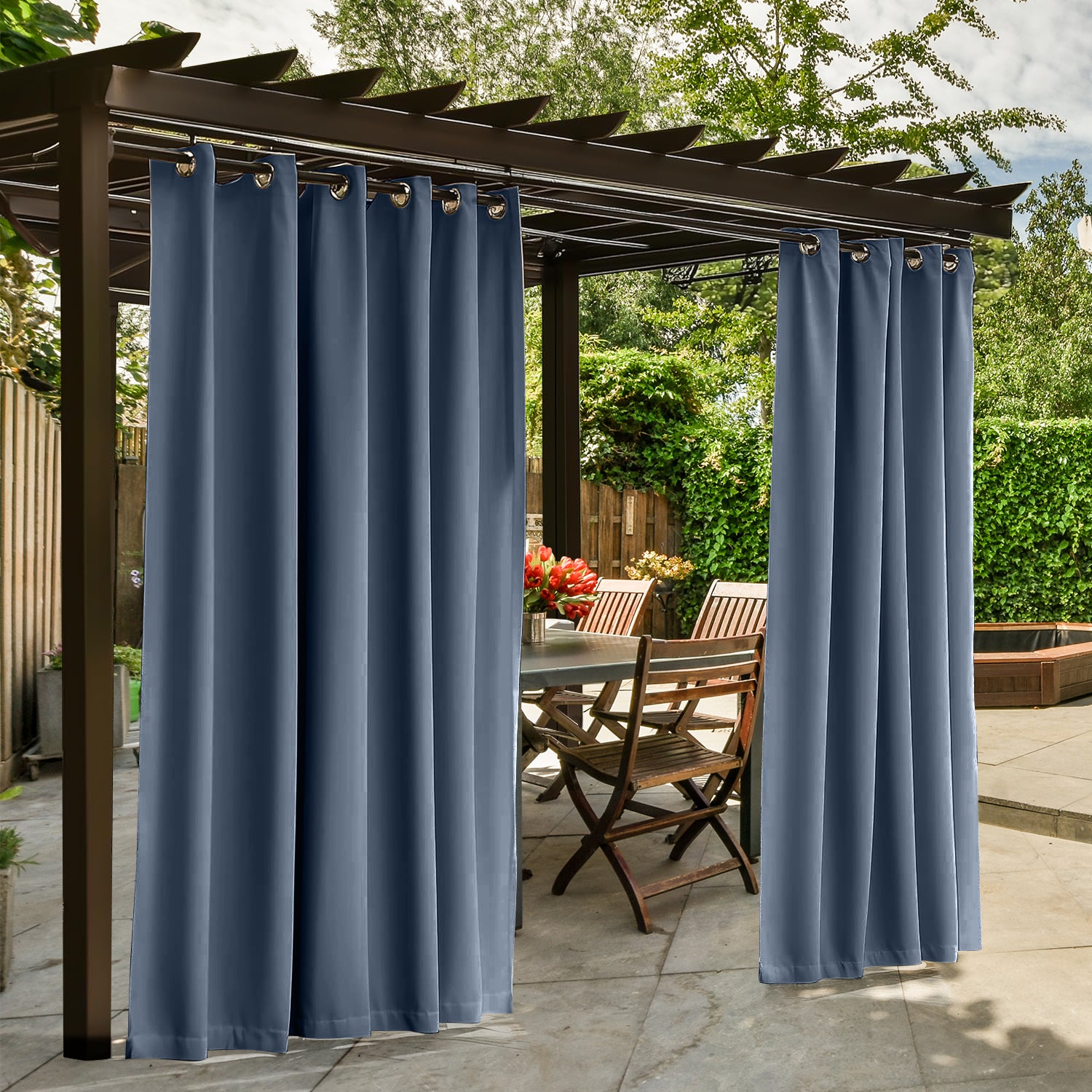 Waterproof Outdoor Curtains for Patio, Premium Thick Sunproof 90% Blackout Curtains with Rustproof Grommets for Porch, Pergola, Cabana, 2-Pack Set