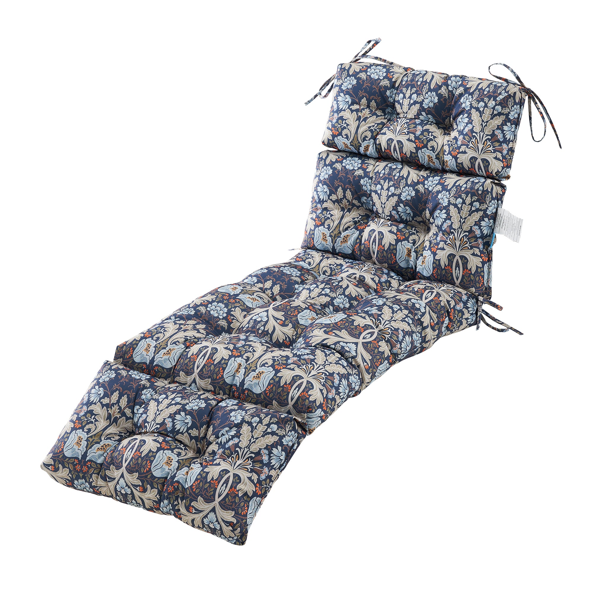 ARTPLAN Outdoor Chaise Lounge Cushion 72x22x4 inches, Floral Tufted Thick Replacement Cushion with Ties, All Weather Wicker Patio Furniture Cushion