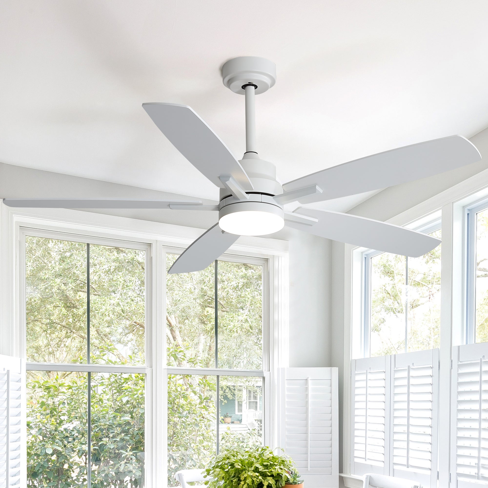 Ceiling Fans with Lights and Remote - 52 Inch Flush Mount Ceiling Fan with Noiseless Reversible DC Motor Timer LED Ceiling Fan for Bedroom Living Room Dining Room
