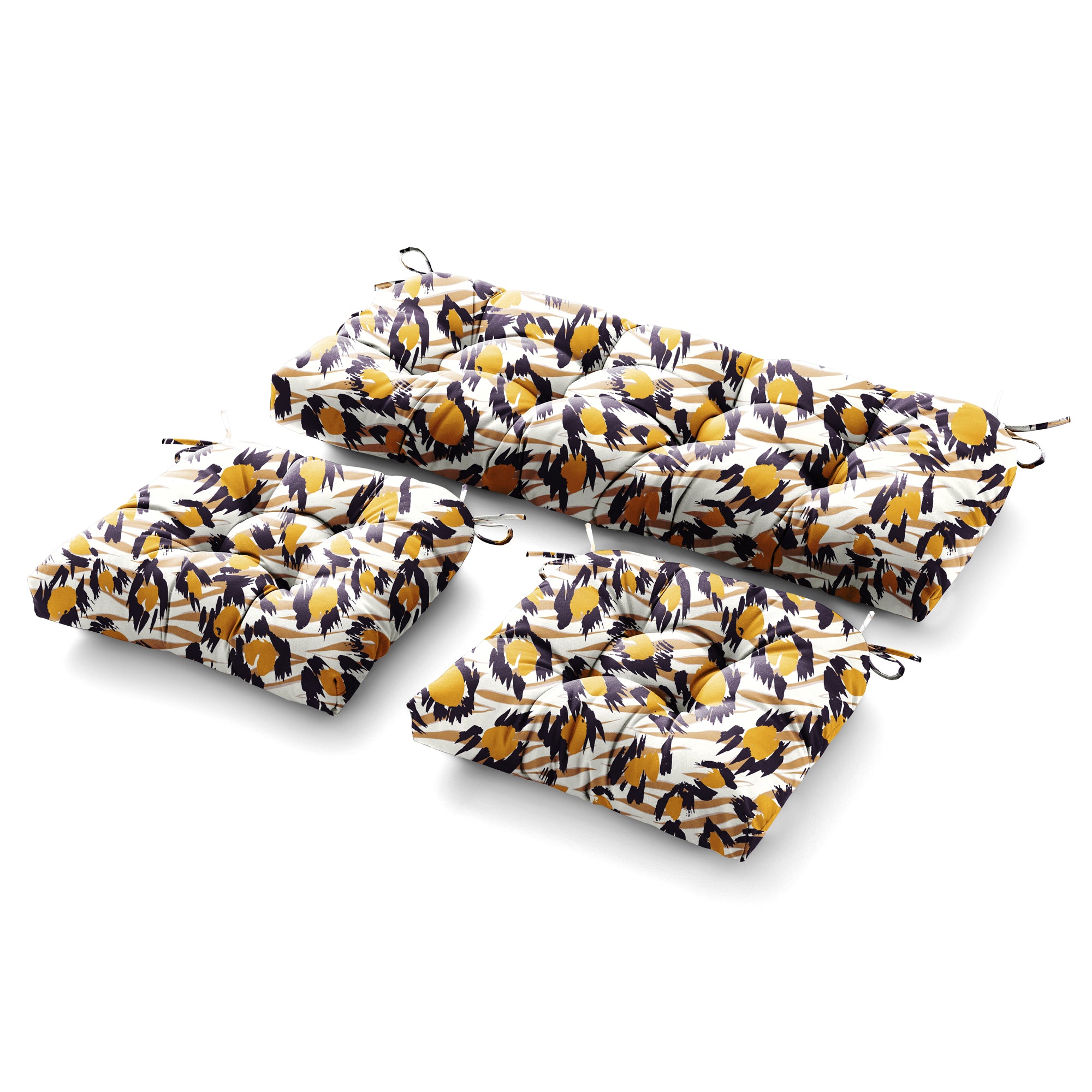 3 Pieces Outdoor Chair Cushions Set–Waterproof Tufted Cushions with Ties for Patio coversation, Loveseat & Bench, 44"x19"x5" UV-Resistant & Fade-Proof with Premium Polyester Filled
