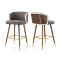 Mid Century Modern Bar Stools for Counter Height - Leather Upholstered Seat with Walnut Wood Frame, Retro 33 Inch Bar Chairs for Home Kitchen Island, Bar, Breakfast Nook