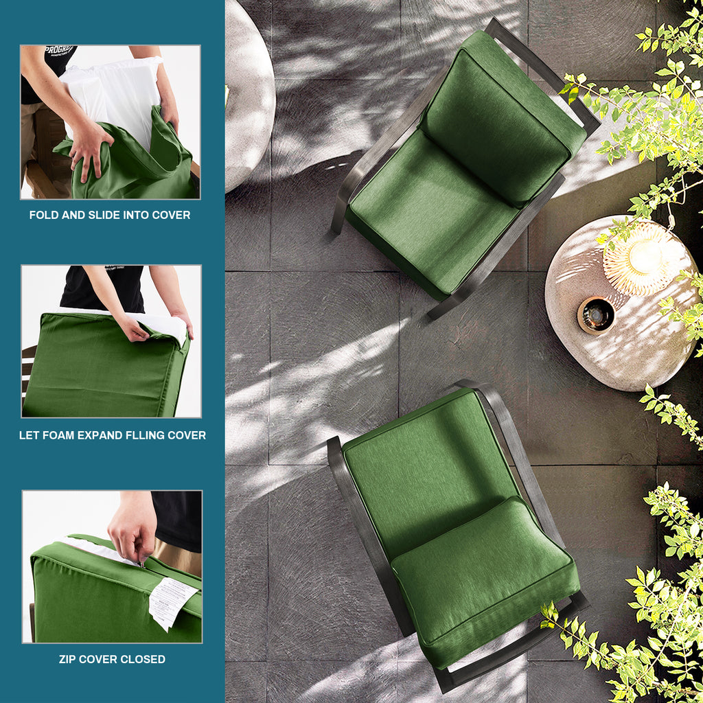 ARTPLAN Deep Seat Outdoor Cushion,Set 24"x24"x6" ,18x24" Bench Outdoor Chair Cushions, Polyester Fill Back for Patio Furniture ,Square