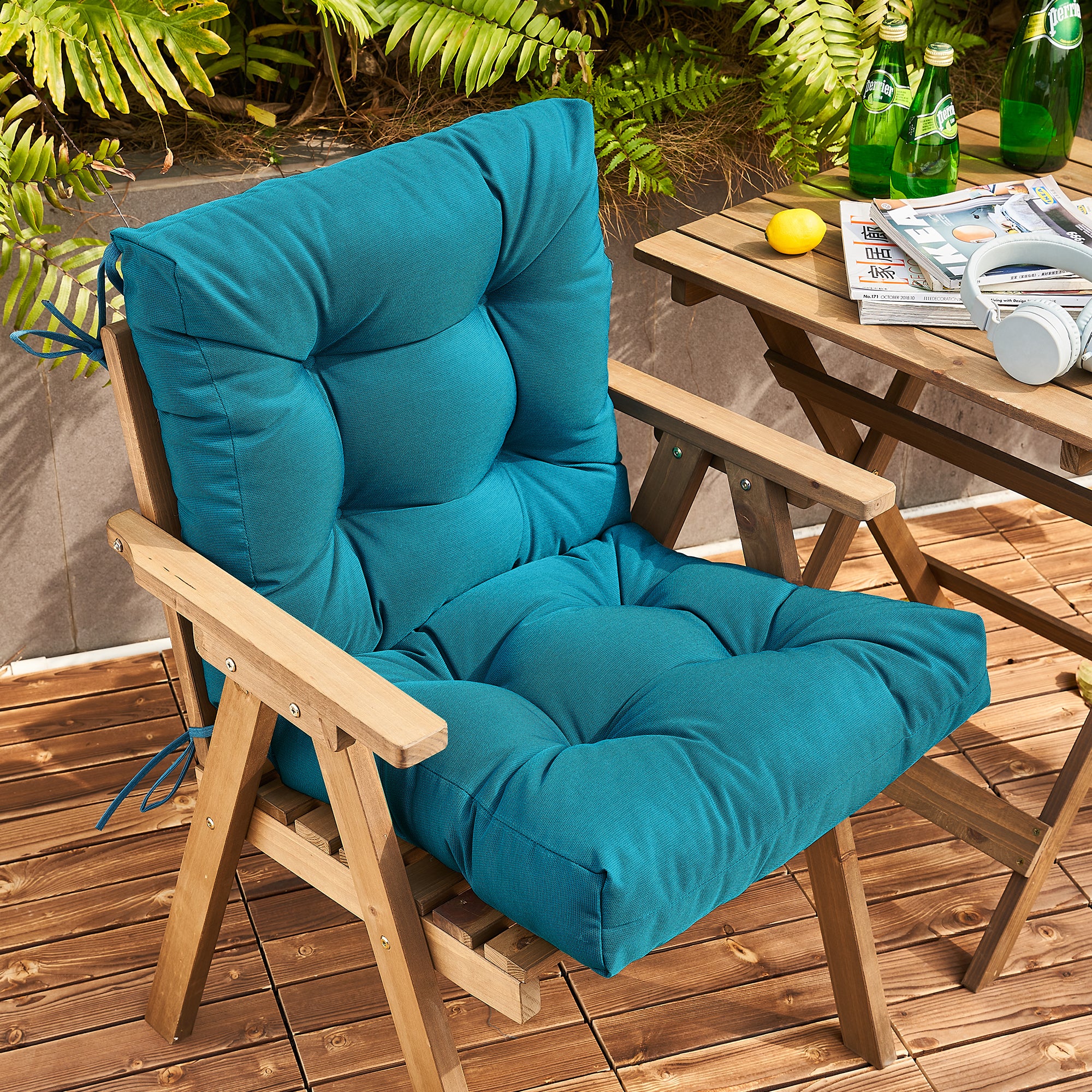 Artplan Outdoor Cushions Wicker Tufted Pillow with Back for Outdoor Furniture, Rocking Chair Cushion Premium Tufted Pads Set of Upper and Lower with Ties