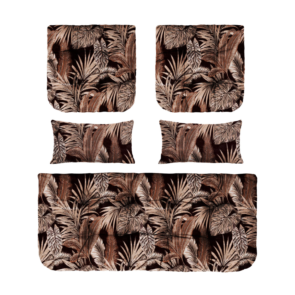 ARTPLAN Outdoor Cushions for Settee,Wicker Loveseat Cushions with Tie,Tufted Patio Cushions 2 U-Shaped Set of 5 Piece,L44xW19,Floral,