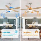 52 Inch Ceiling Fan with Light and Remote Control, 6-Speed Reversible Quiet DC Motor, 3 Color Temperatures LED Light, 3 Timer Settings, Adjustable Height for Large Room, Bedroom, Living Room (Walnut/Black/Orginal/White/Sakuragi)