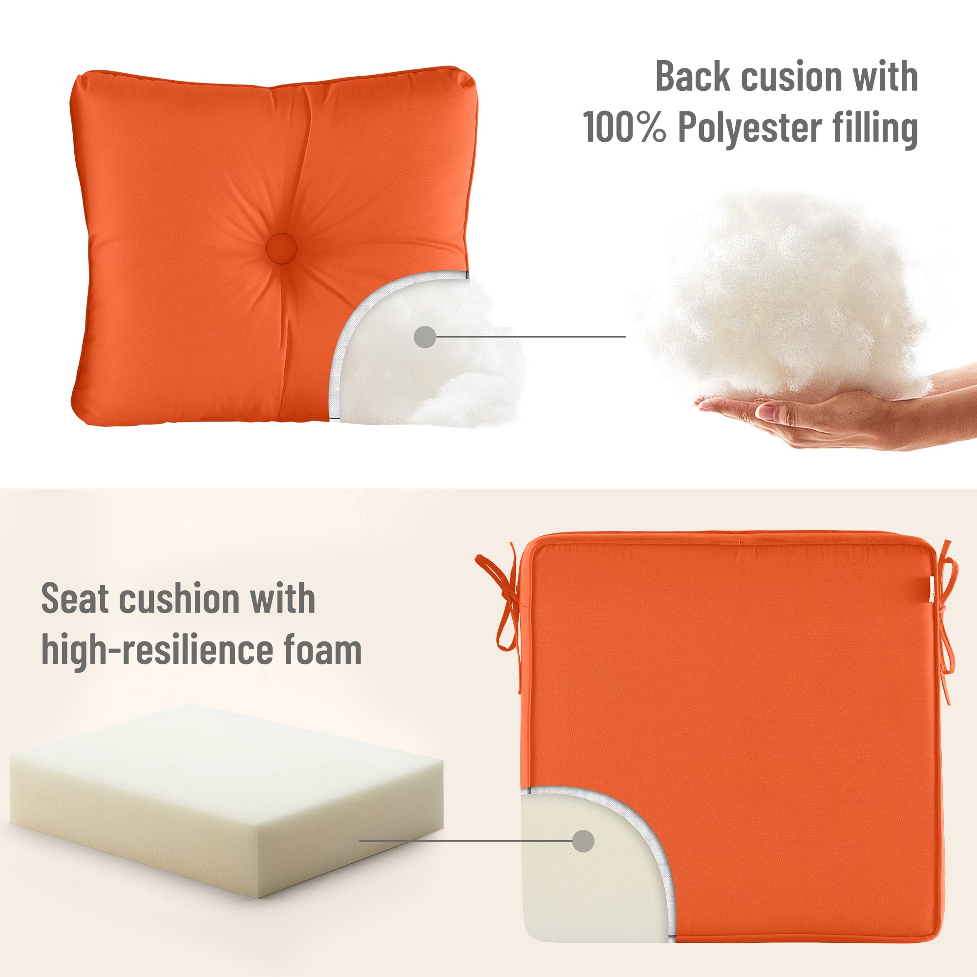 Deep Seat Pillow and High Back Chair Cushions Outdoor Water Repellent Replacement Patio Seating Cushions,Seat 24"x24"x6",Back 22"x24"x6"