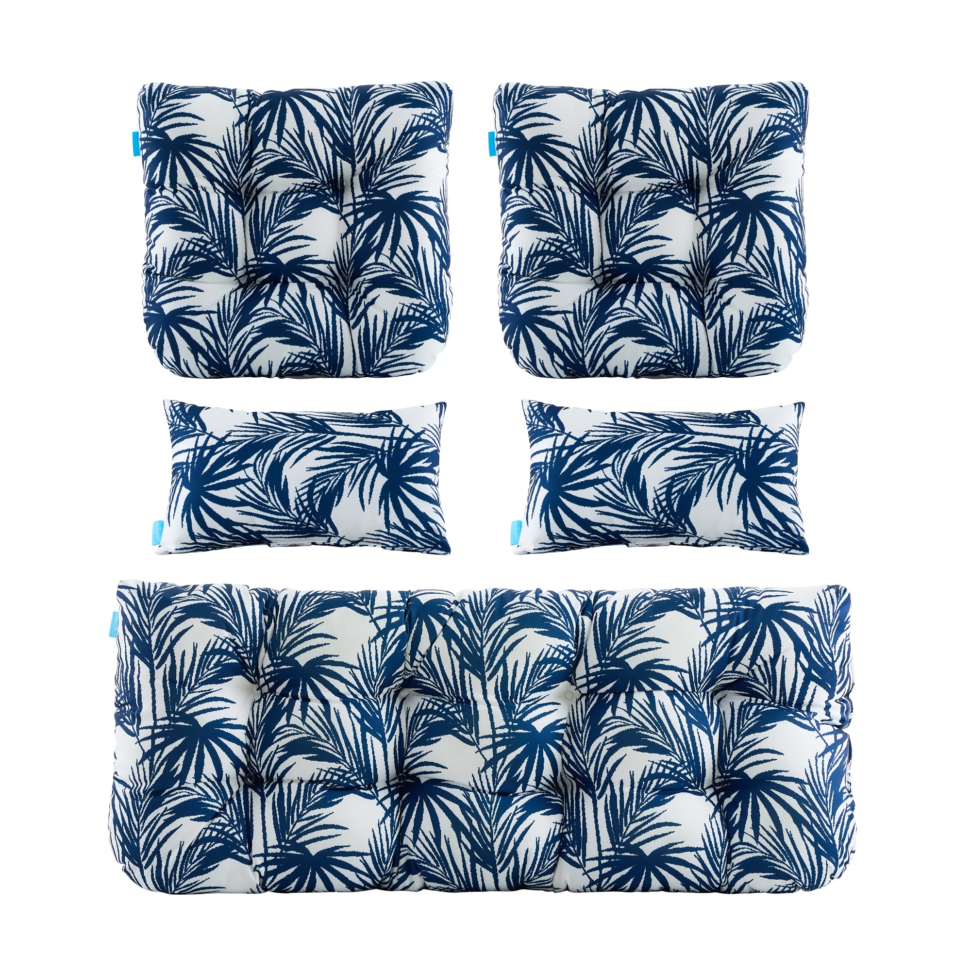 ARTPLAN Outdoor Cushions for Settee,Wicker Loveseat Cushions with Tie,Tufted Patio Cushions 2 U-Shaped Set of 5 Piece,L44xW19,Floral,