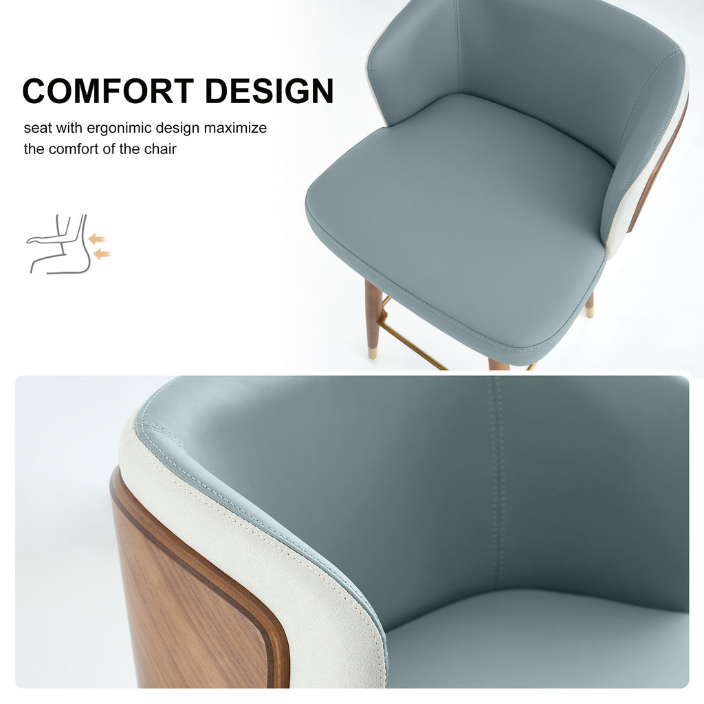 Mid Century Modern Bar Stools for Counter Height - Leather Upholstered Seat with Walnut Wood Frame, Retro 33 Inch Bar Chairs for Home Kitchen Island, Bar, Breakfast Nook