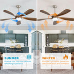 52 Inch Ceiling Fan with Light and Remote Control, 6-Speed Reversible Quiet DC Motor, 3 Color Temperatures LED Light, 3 Timer Settings, Adjustable Height for Large Room, Bedroom, Living Room (Walnut/Black/Orginal/White/Sakuragi)
