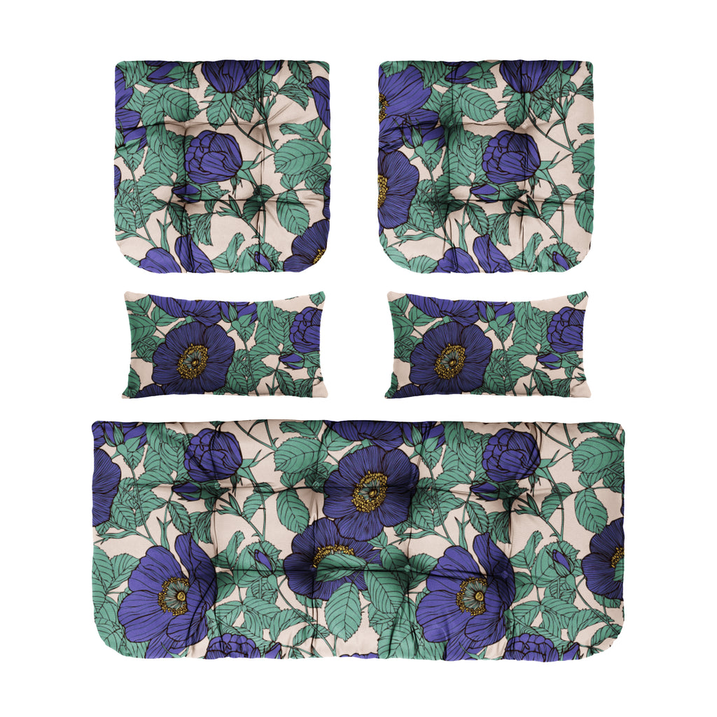ARTPLAN Outdoor Cushions for Settee,Wicker Loveseat Cushions with Tie,Tufted Patio Cushions 2 U-Shaped Set of 5 Piece,L44xW19,Floral,