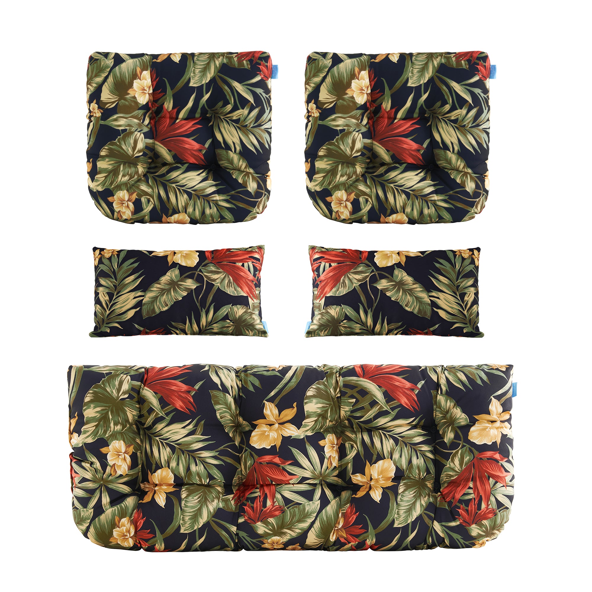 ARTPLAN Outdoor Cushions for Settee,Wicker Loveseat Cushions with Tie,Tufted Patio Cushions 2 U-Shaped Set of 5 Piece,L44xW19,Floral,