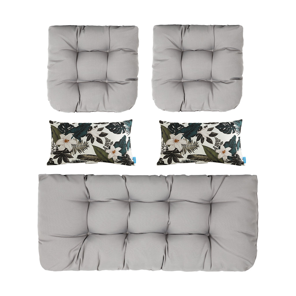 ARTPLAN All Weather Chair Outdoor Cushions Settee Loveseat Bench Cushions Set of 5 Wicker Tufted Pillow for Patio Outdoor Furniture