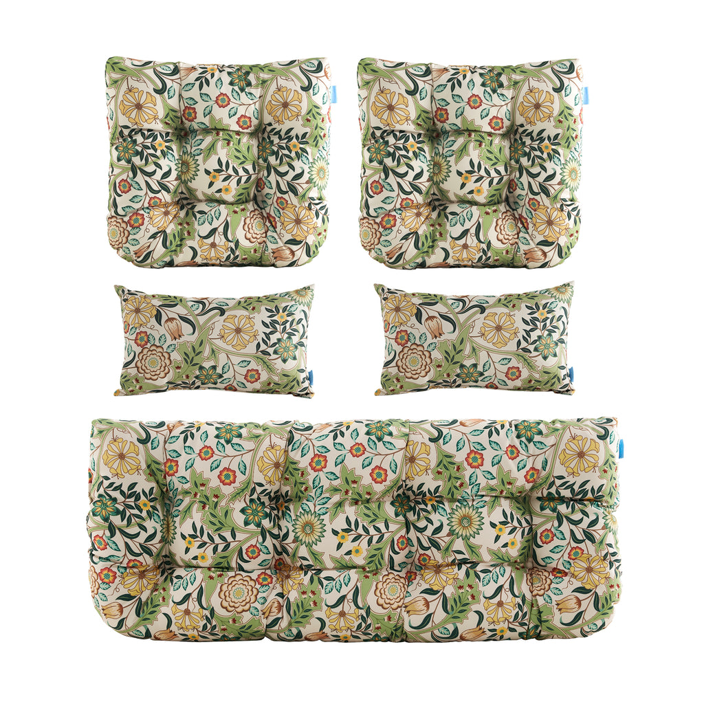 ARTPLAN Outdoor Cushions for Settee,Wicker Loveseat Cushions with Tie,Tufted Patio Cushions 2 U-Shaped Set of 5 Piece,L44xW19,Floral,