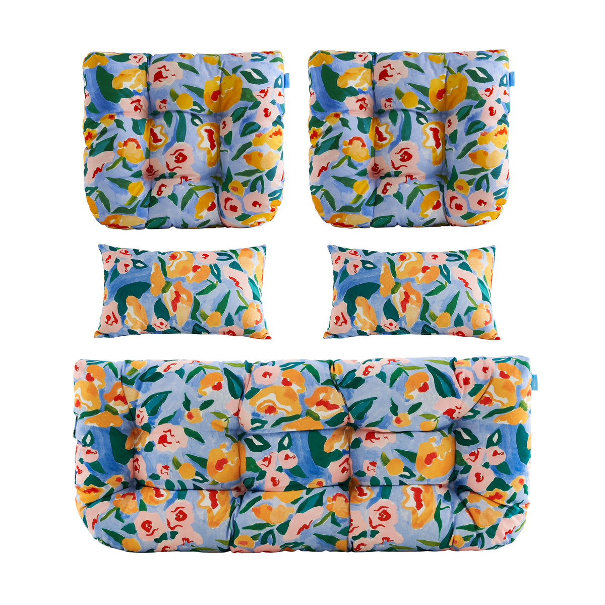 ARTPLAN Outdoor Cushions for Settee,Wicker Loveseat Cushions with Tie,Tufted Patio Cushions 2 U-Shaped Set of 5 Piece,L44xW19,Floral,