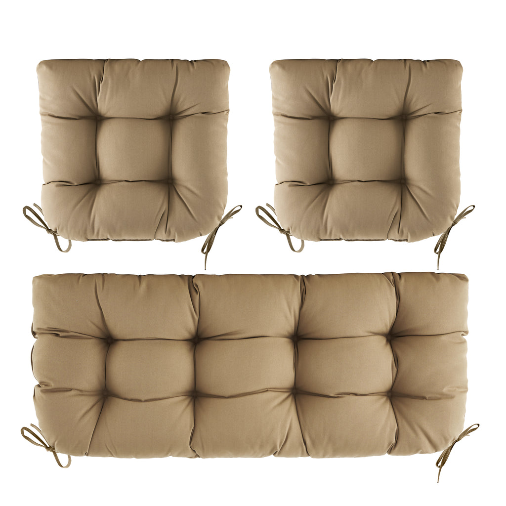 3 Pieces Outdoor Chair Cushions Clearance with Ties,44x19x5 Inches,1 Love seat &2 U-Shape Tufted Patio Bench Cushions for Wicker Outdoor Furniture,All Weather,