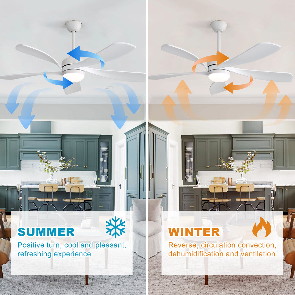52 Inch Ceiling Fan with Light and Remote Control, 6-Speed Reversible Quiet DC Motor, 3 Color Temperatures LED Light, 3 Timer Settings, Adjustable Height for Large Room, Bedroom, Living Room (Walnut/Black/Orginal/White/Sakuragi)