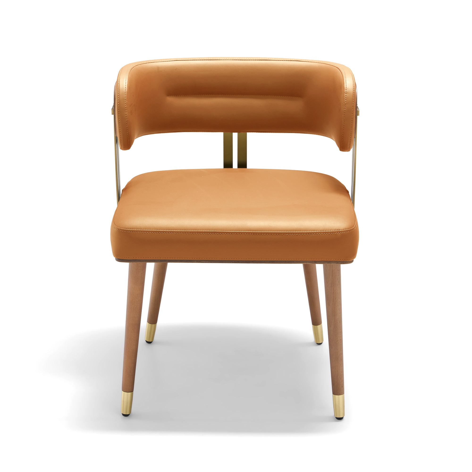 ARTPLAN Walnut Leather Dining Chair - Modern Upholstered Kitchen Chair with High-Resilience Foam Cushion, Stainless Steel Gold Frame for Dining Room, Easy Assembly