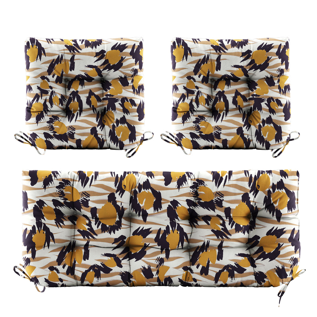 3 Pieces Outdoor Chair Cushions Set–Waterproof Tufted Cushions with Ties for Patio coversation, Loveseat & Bench, 44"x19"x5" UV-Resistant & Fade-Proof with Premium Polyester Filled