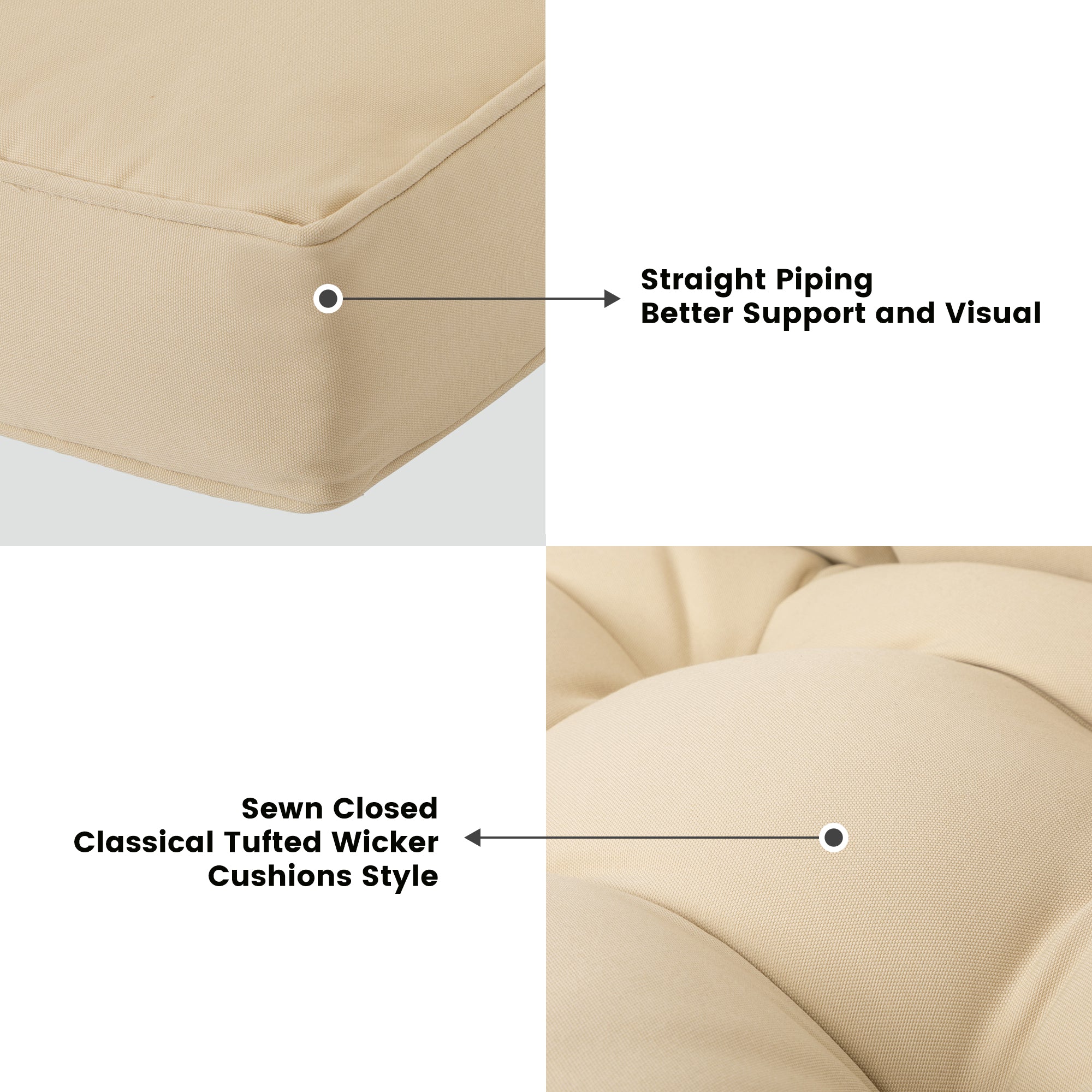 ARTPLAN Outdoor Seat Cushions,Pack of 2 Tufted  Patio Chair Pads 19x19x5 Inches Square Foam for Dining Chair