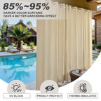Waterproof Outdoor Curtains for Patio, Premium Thick Sunproof 90% Blackout Curtains with Rustproof Grommets for Porch, Pergola, Cabana, 2-Pack Set