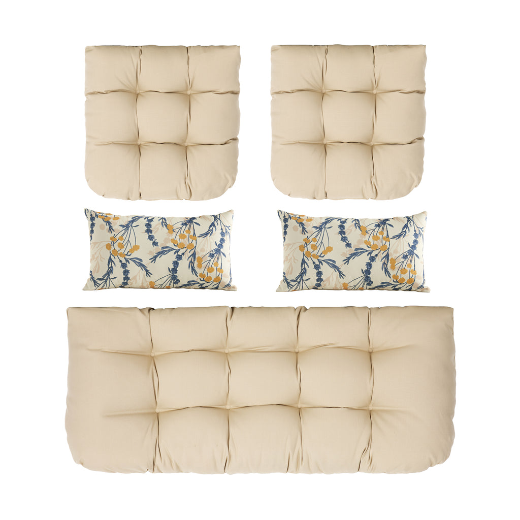 ARTPLAN All Weather Chair Outdoor Cushions Settee Loveseat Bench Cushions Set of 5 Wicker Tufted Pillow for Patio Outdoor Furniture
