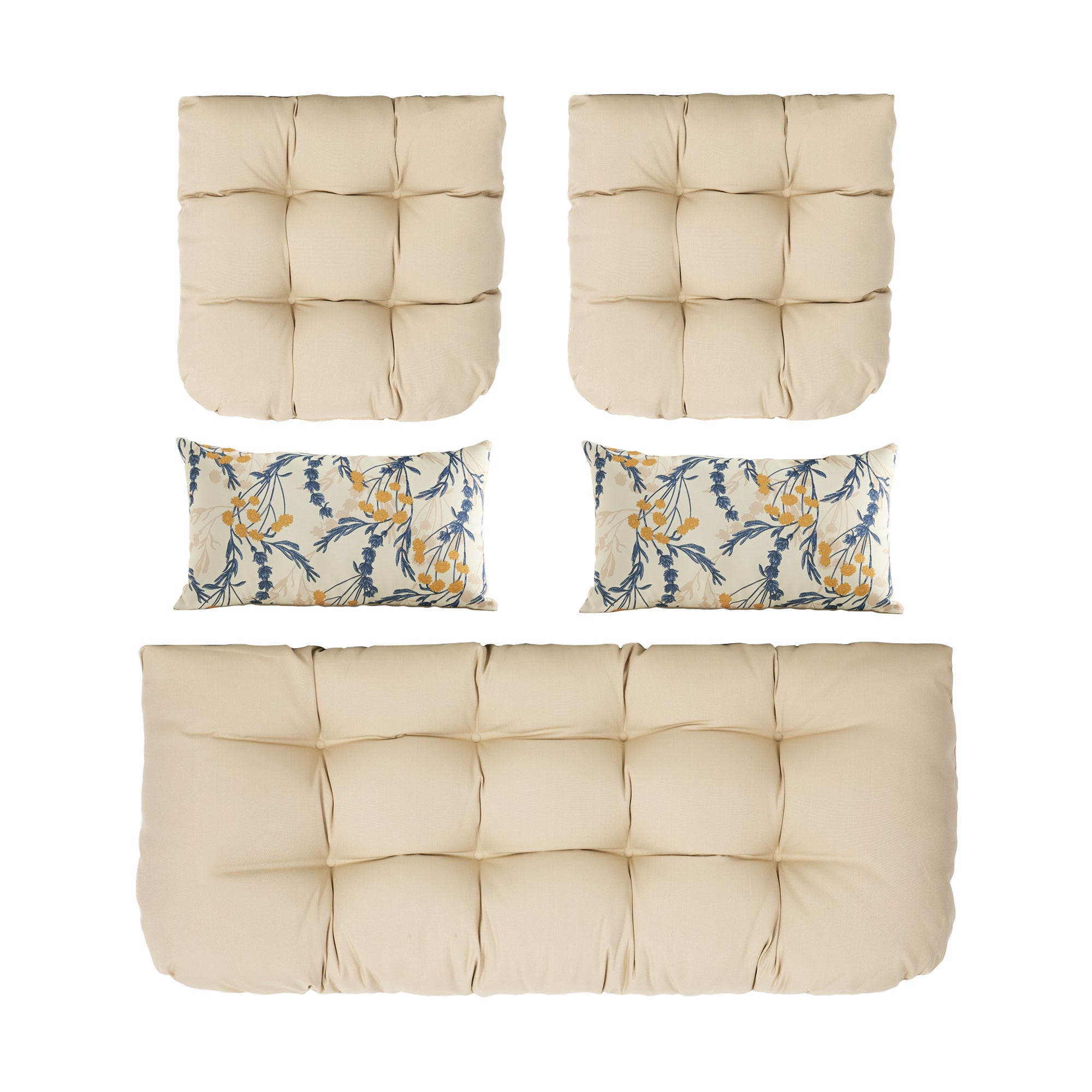 ARTPLAN All Weather Chair Outdoor Cushions Settee Loveseat Bench Cushions Set of 5 Wicker Tufted Pillow for Patio Outdoor Furniture