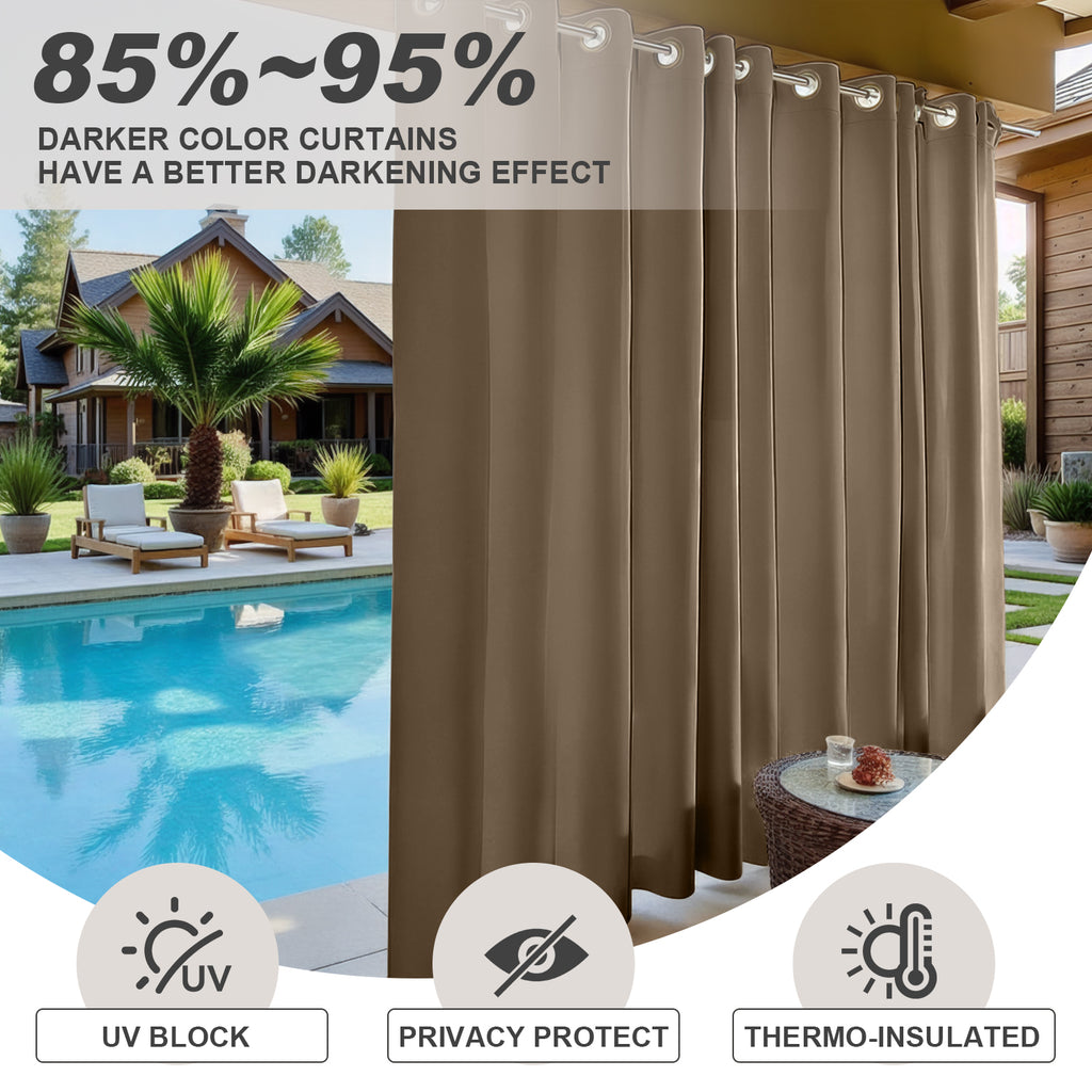 Waterproof Outdoor Curtains for Patio, Premium Thick Sunproof 90% Blackout Curtains with Rustproof Grommets for Porch, Pergola, Cabana, 2-Pack Set