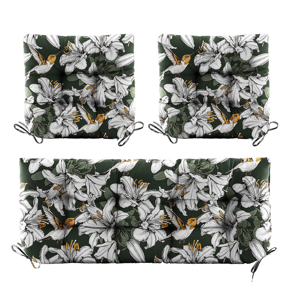 3 Pieces Outdoor Chair Cushions Set–Waterproof Tufted Cushions with Ties for Patio coversation, Loveseat & Bench, 44"x19"x5" UV-Resistant & Fade-Proof with Premium Polyester Filled