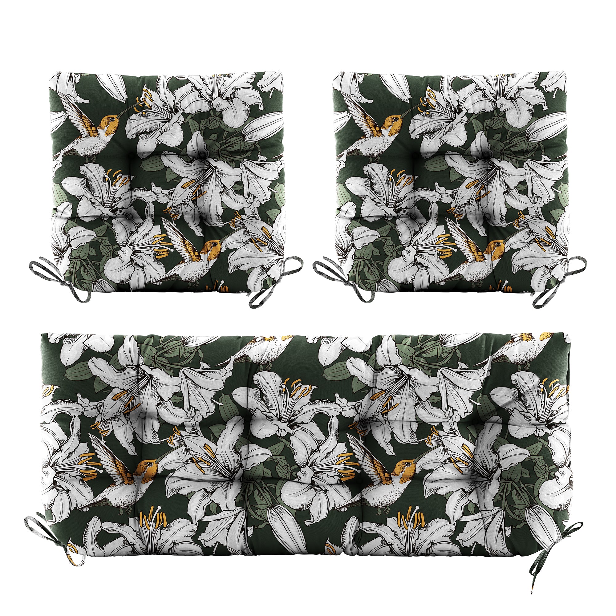 3 Pieces Outdoor Chair Cushions Set–Waterproof Tufted Cushions with Ties for Patio coversation, Loveseat & Bench, 44"x19"x5" UV-Resistant & Fade-Proof with Premium Polyester Filled