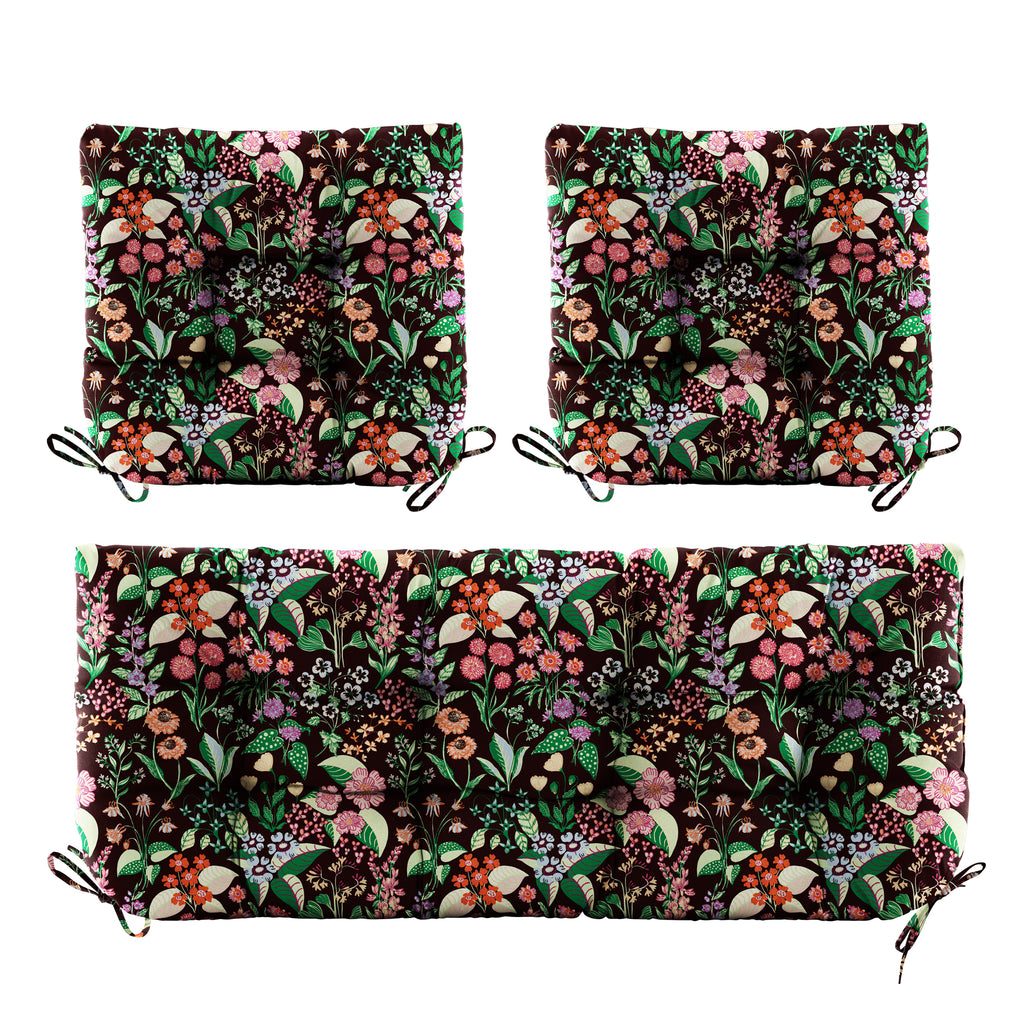 3 Pieces Outdoor Chair Cushions Set–Waterproof Tufted Cushions with Ties for Patio coversation, Loveseat & Bench, 44"x19"x5" UV-Resistant & Fade-Proof with Premium Polyester Filled