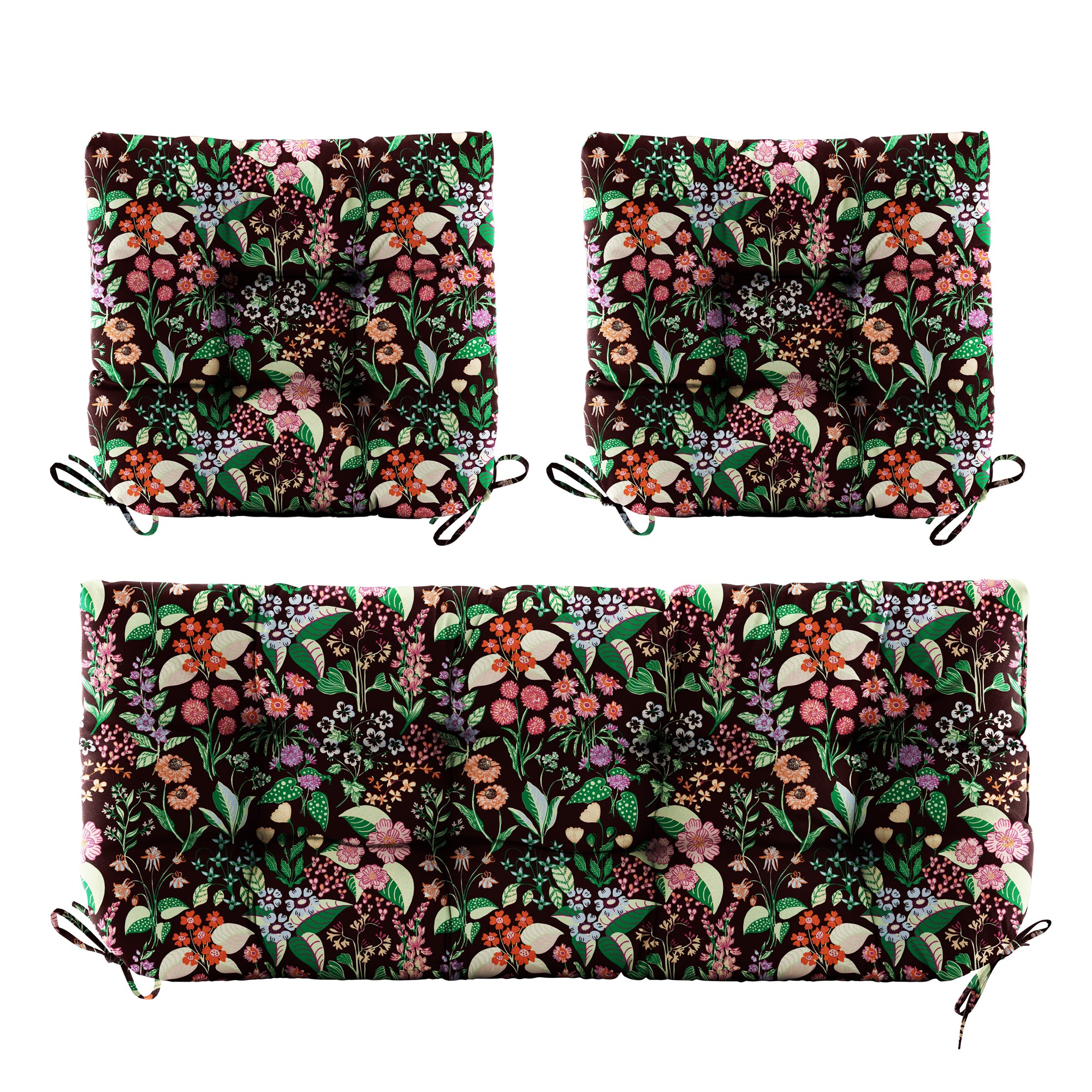 3 Pieces Outdoor Chair Cushions Set–Waterproof Tufted Cushions with Ties for Patio coversation, Loveseat & Bench, 44"x19"x5" UV-Resistant & Fade-Proof with Premium Polyester Filled