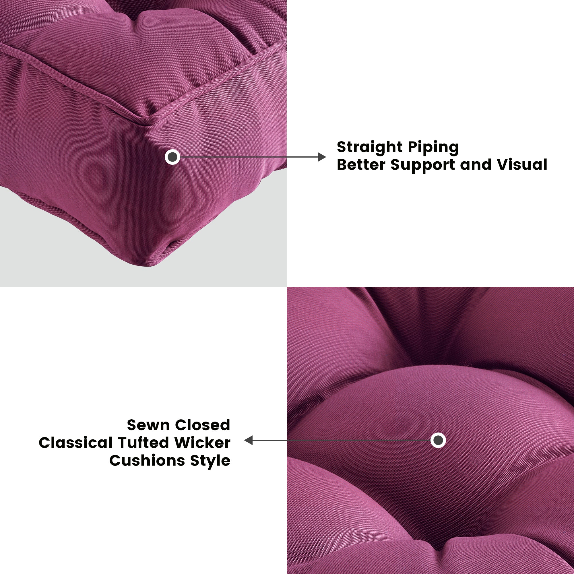 ARTPLAN Outdoor Seat Cushions,Pack of 2 Tufted  Patio Chair Pads 19x19x5 Inches Square Foam for Dining Chair