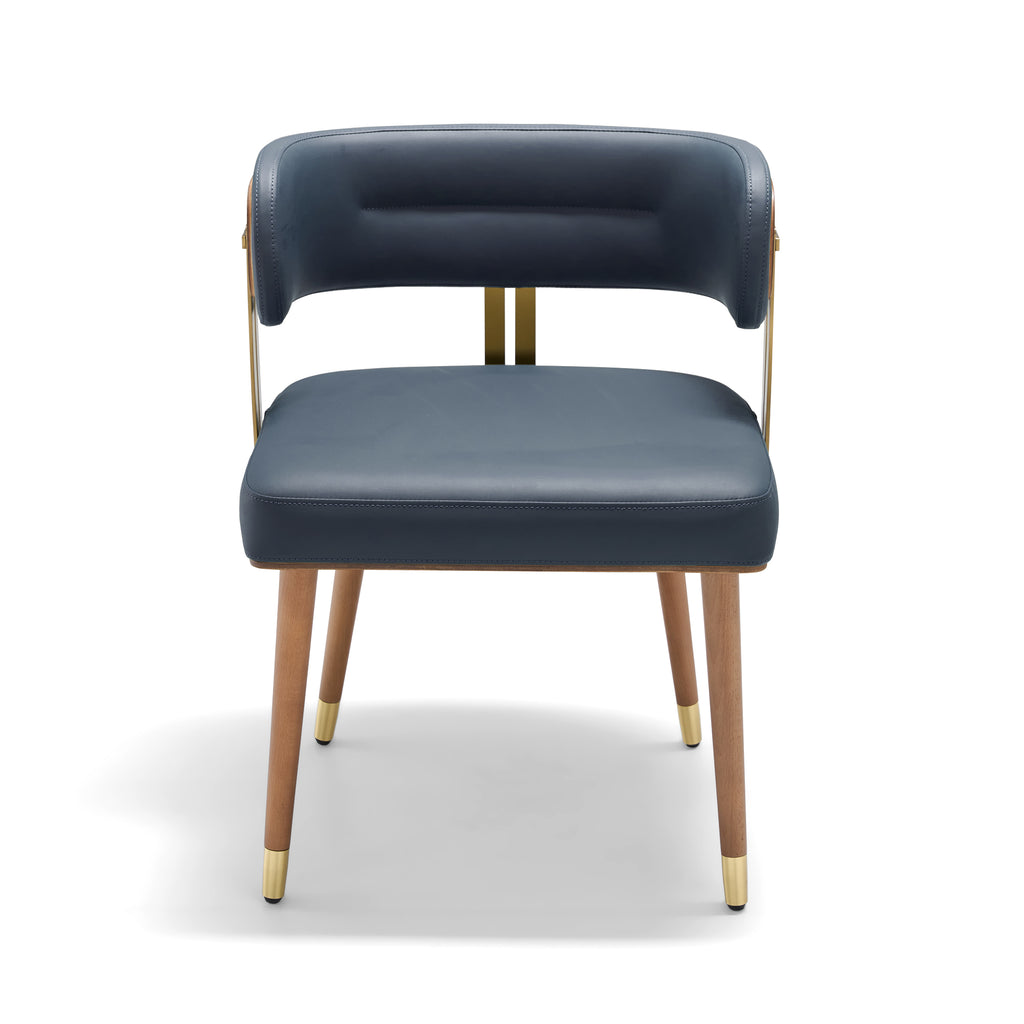 ARTPLAN Walnut Leather Dining Chair - Modern Upholstered Kitchen Chair with High-Resilience Foam Cushion, Stainless Steel Gold Frame for Dining Room, Easy Assembly