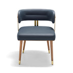 ARTPLAN Walnut Leather Dining Chair - Modern Upholstered Kitchen Chair with High-Resilience Foam Cushion, Stainless Steel Gold Frame for Dining Room, Easy Assembly