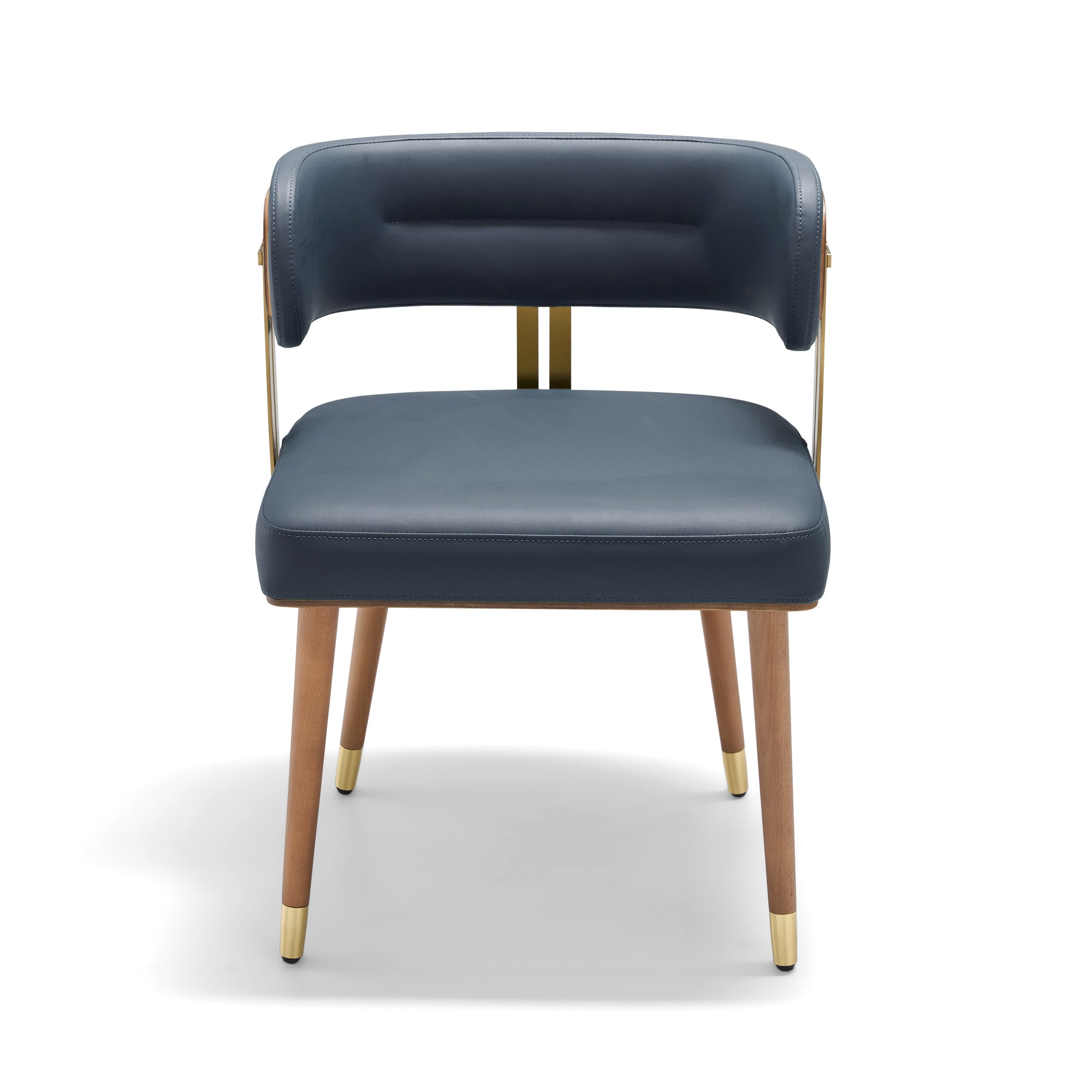 ARTPLAN Walnut Leather Dining Chair - Modern Upholstered Kitchen Chair with High-Resilience Foam Cushion, Stainless Steel Gold Frame for Dining Room, Easy Assembly