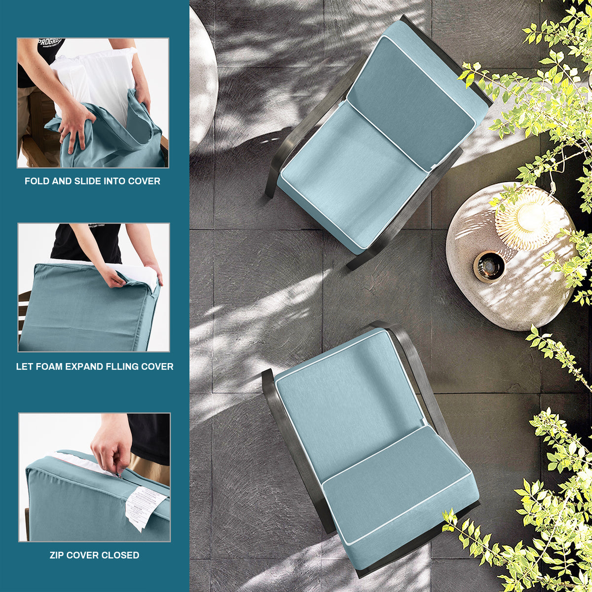 ARTPLAN Outdoor Deep Seat Slipcovers，Set of 2 24x24x6" 18x24 Olefin,Square Outdoor Cushion Cover, for Patio Funiture