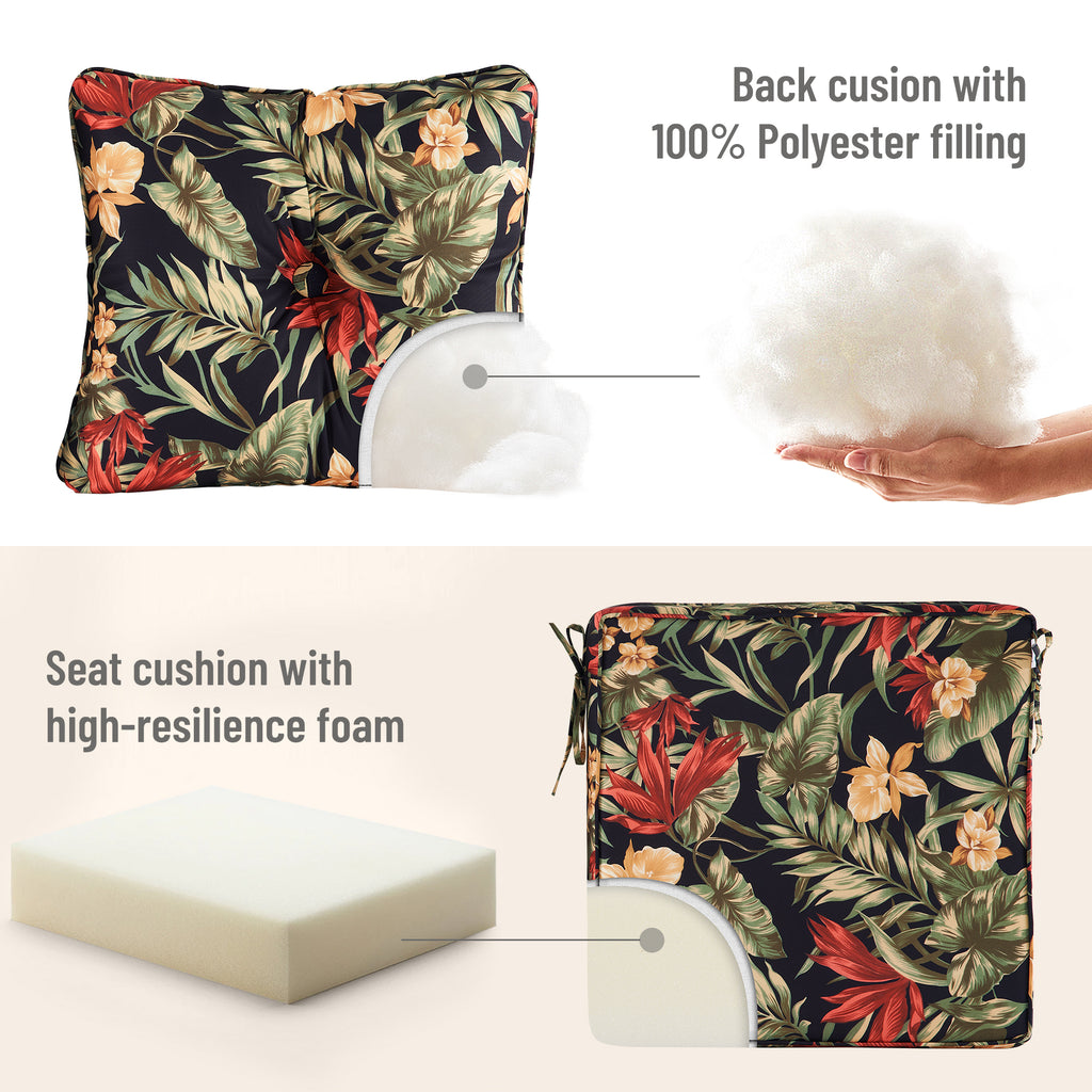Deep Seat Pillow and High Back Chair Cushions Outdoor Water Repellent Replacement Patio Seating Cushions,Seat 24"x24"x6",Back 22"x24"x6"