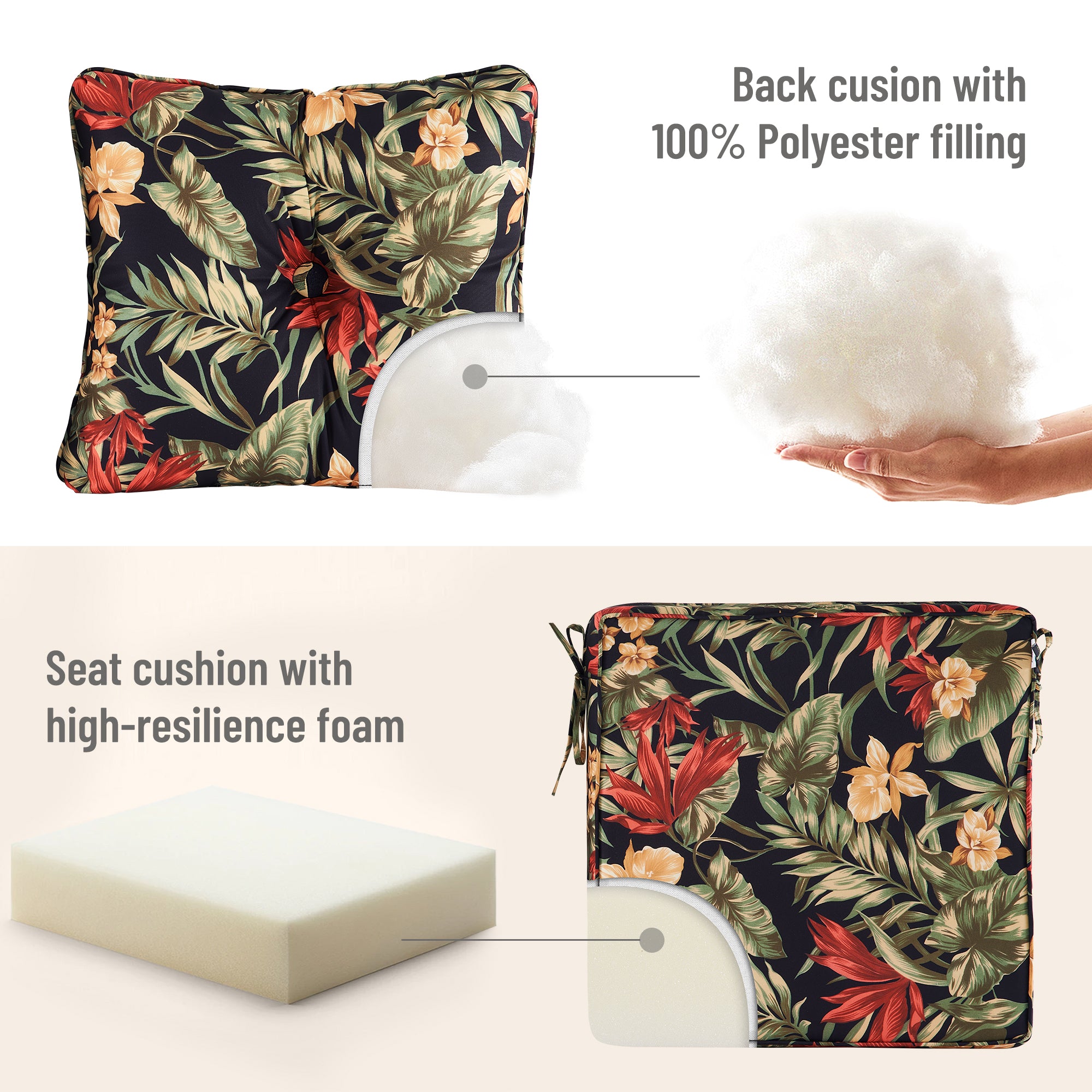 Deep Seat Pillow and High Back Chair Cushions Outdoor Water Repellent Replacement Patio Seating Cushions,Seat 24"x24"x6",Back 22"x24"x6"
